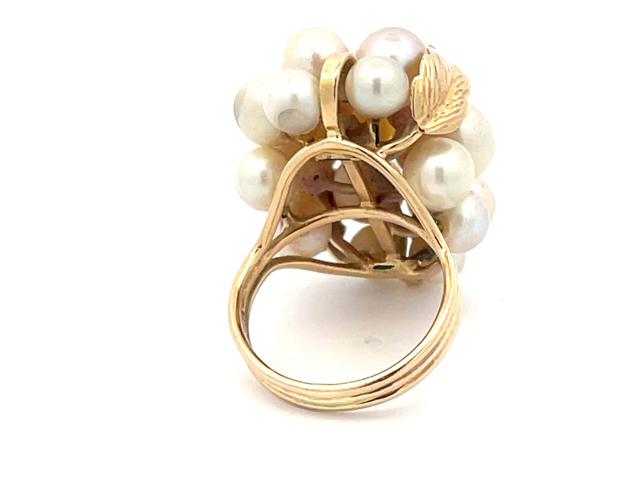 Mings Large Akoya Pearl Leaf Ring in 14k Yellow Gold