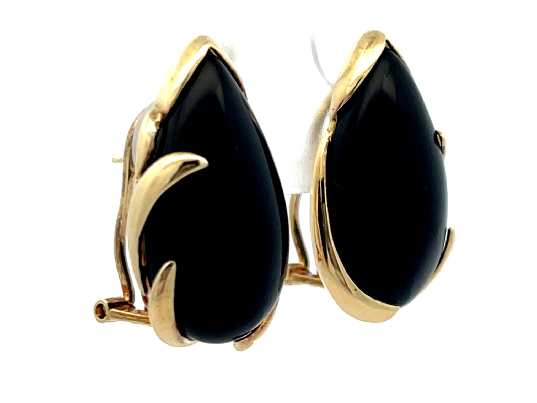 Pear Shaped Black Onyx Earrings in 14k Yellow Gold