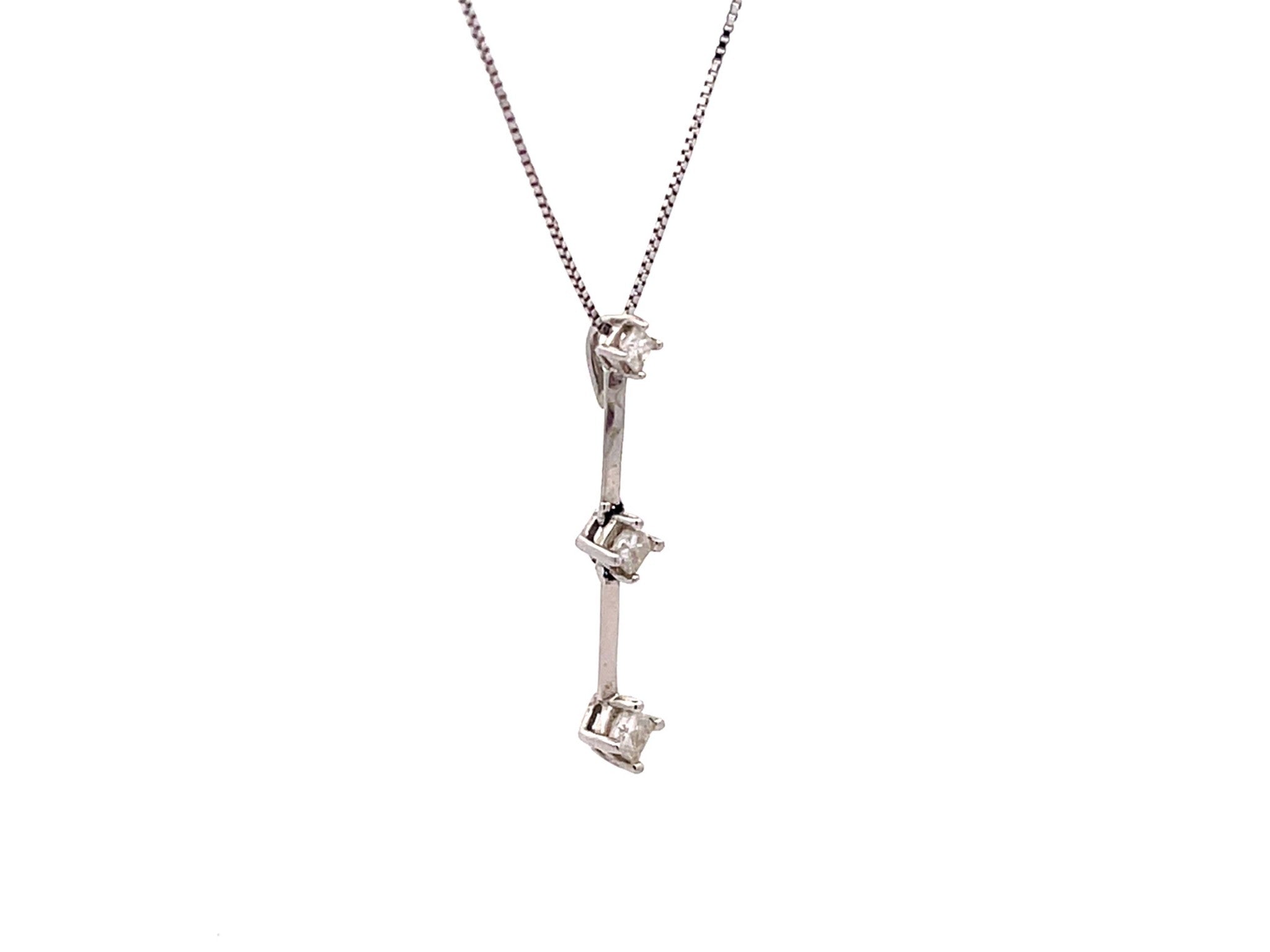 Three Diamond Drop Necklace in 14k White Gold