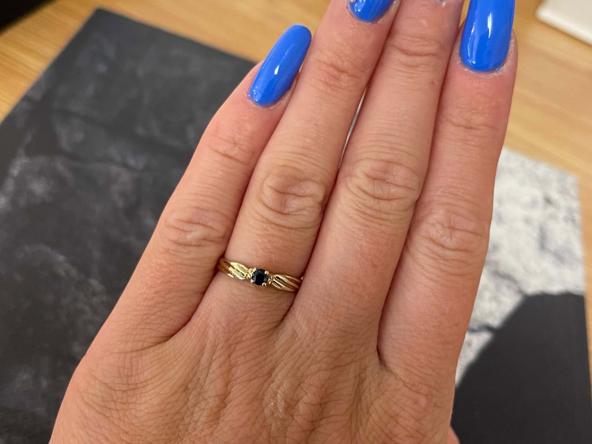 Round Sapphire Stackable Ring in 14k Yellow Gold