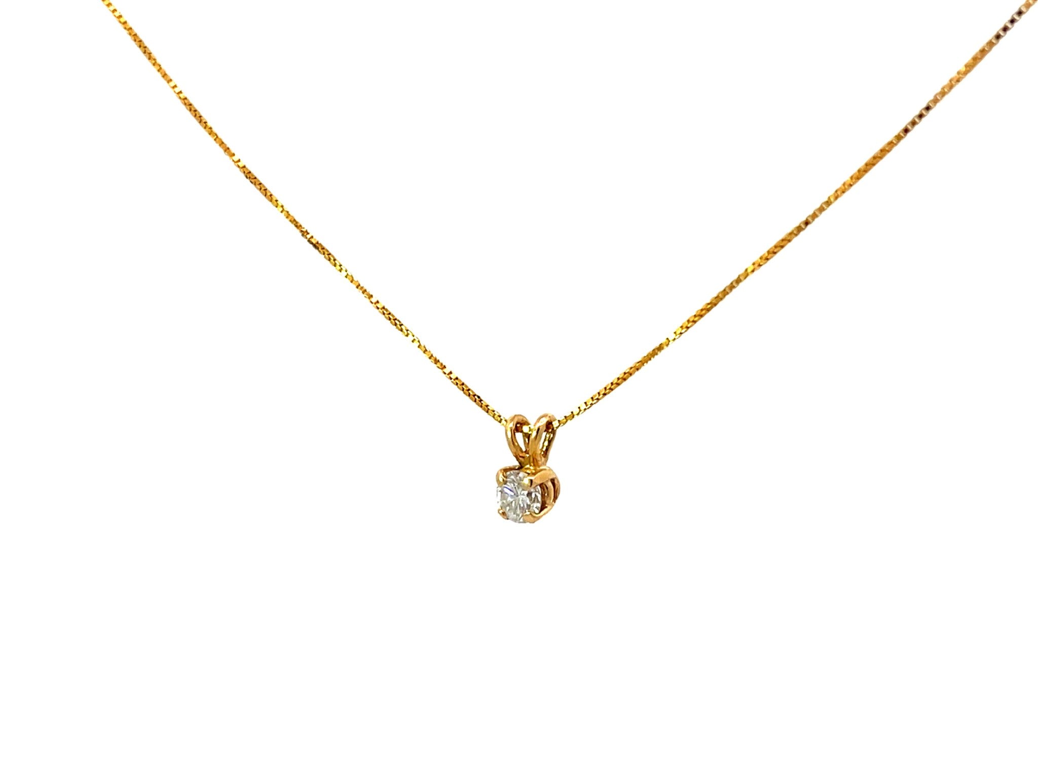 Solitaire Diamond Pendant Necklace 14k Yellow Gold