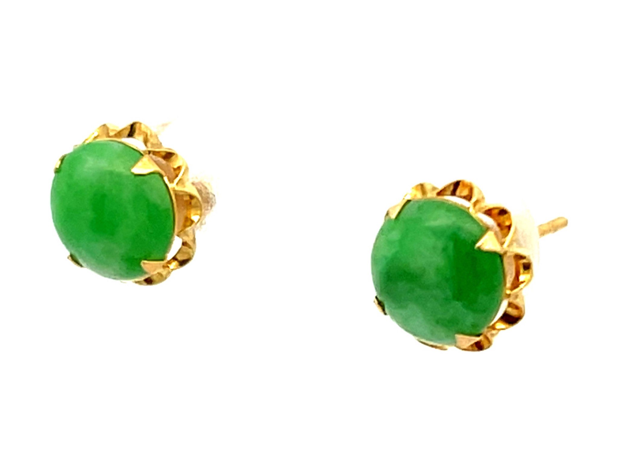 Round Jade Stud Earrings in 14K Yellow Gold