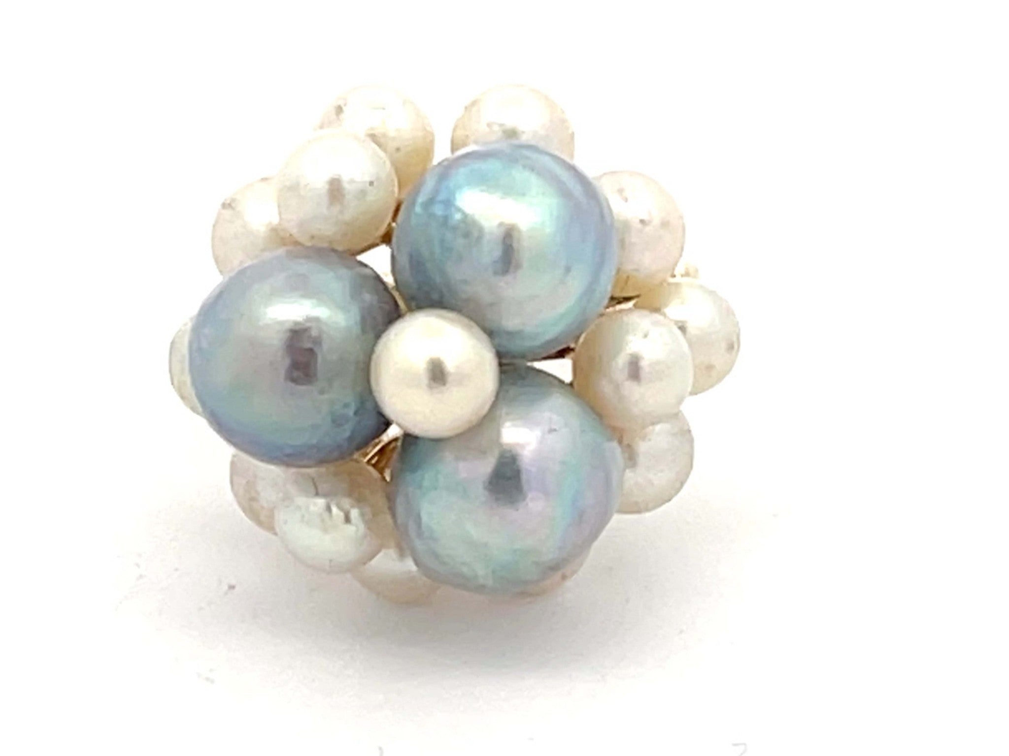 Mings Baroque and Akoya Pearl Cluster Ring in 14k Yellow Gold