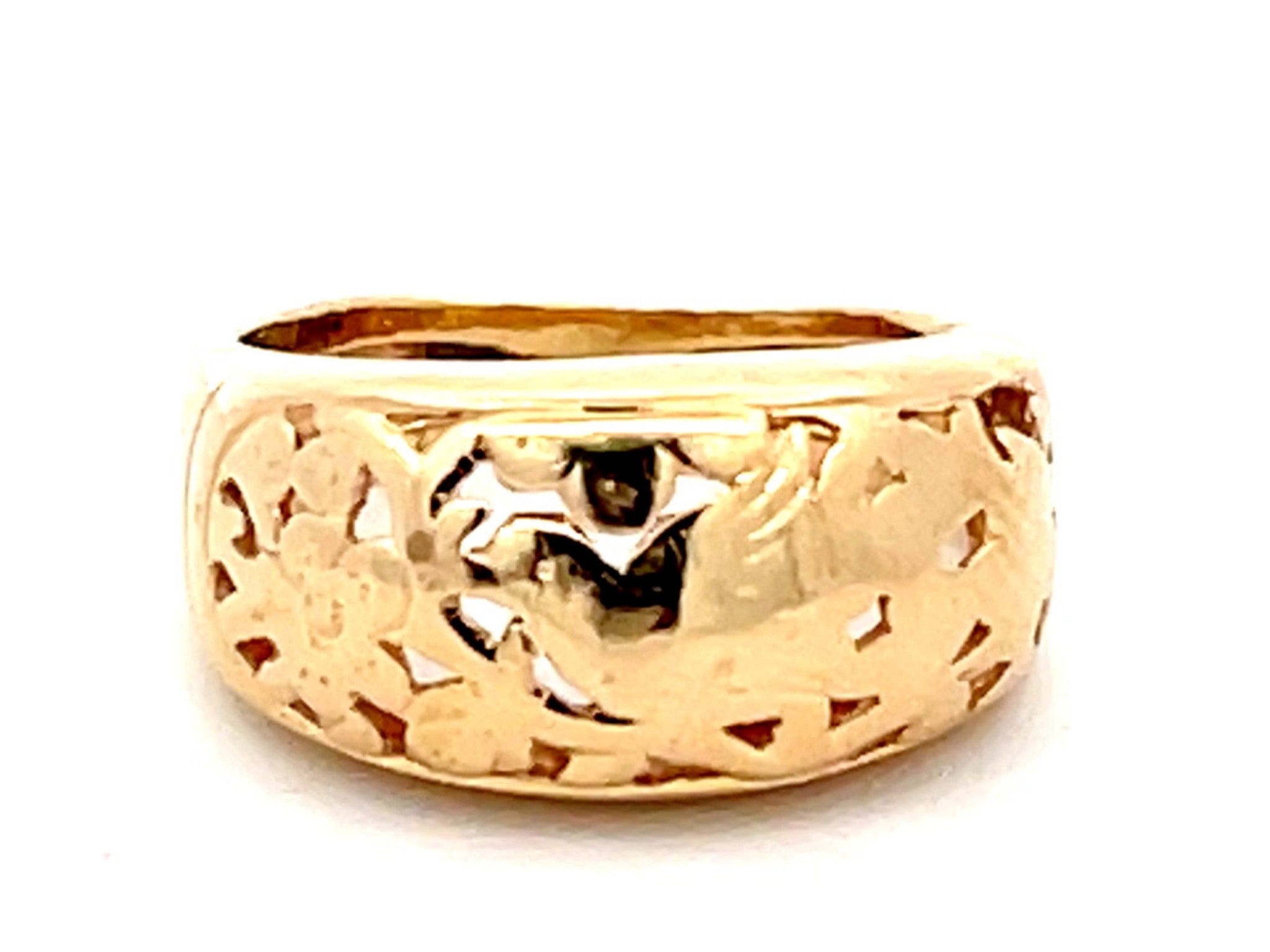 Mings Bird on a Plum Gold Cutout Dome Band Ring in 14k