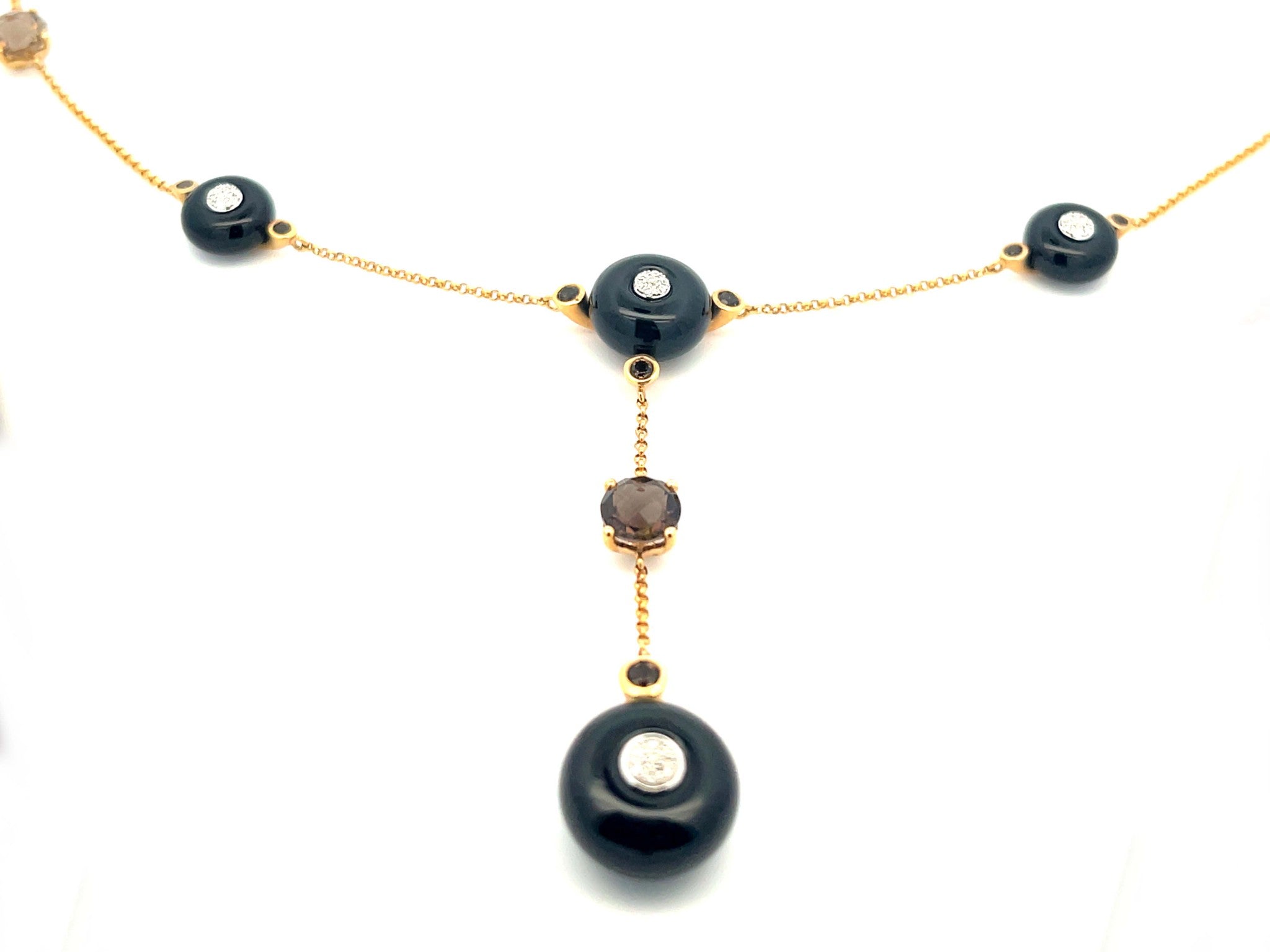 Black Onyx and Smokey Topaz Necklace in 14k Yellow Gold