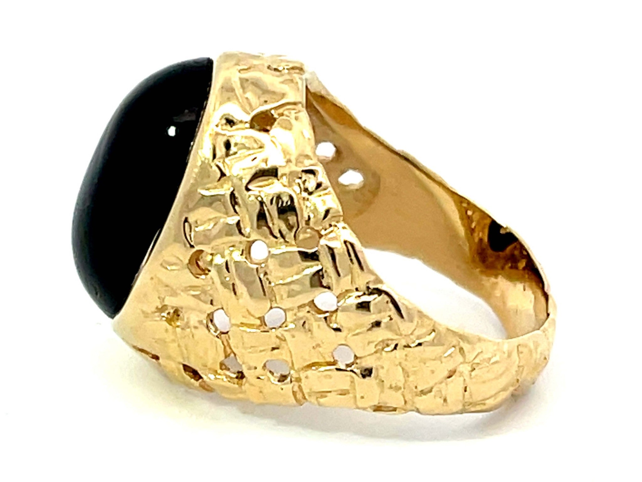 Black Oval Onyx Cabochon Ring in 14k Yellow Gold