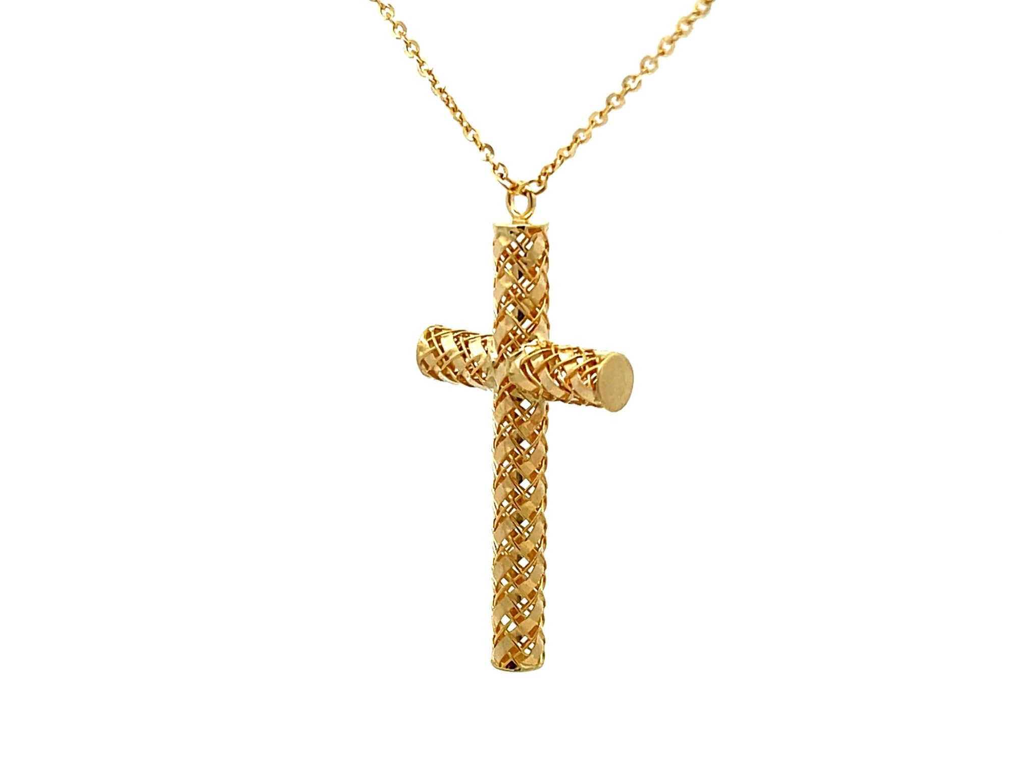 Textured Gold Cross Necklace in 14k Yellow Gold
