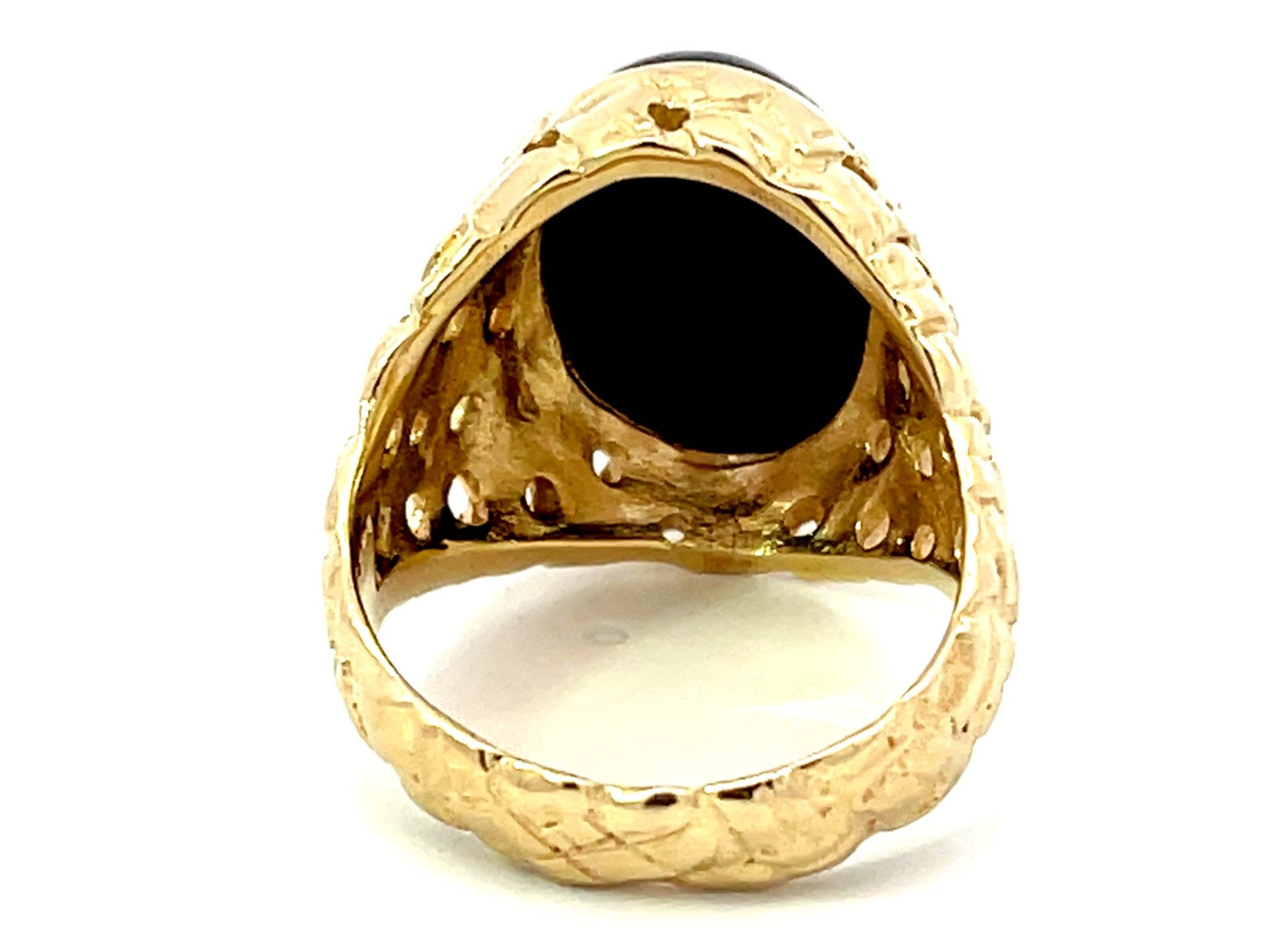 Black Oval Onyx Cabochon Ring in 14k Yellow Gold