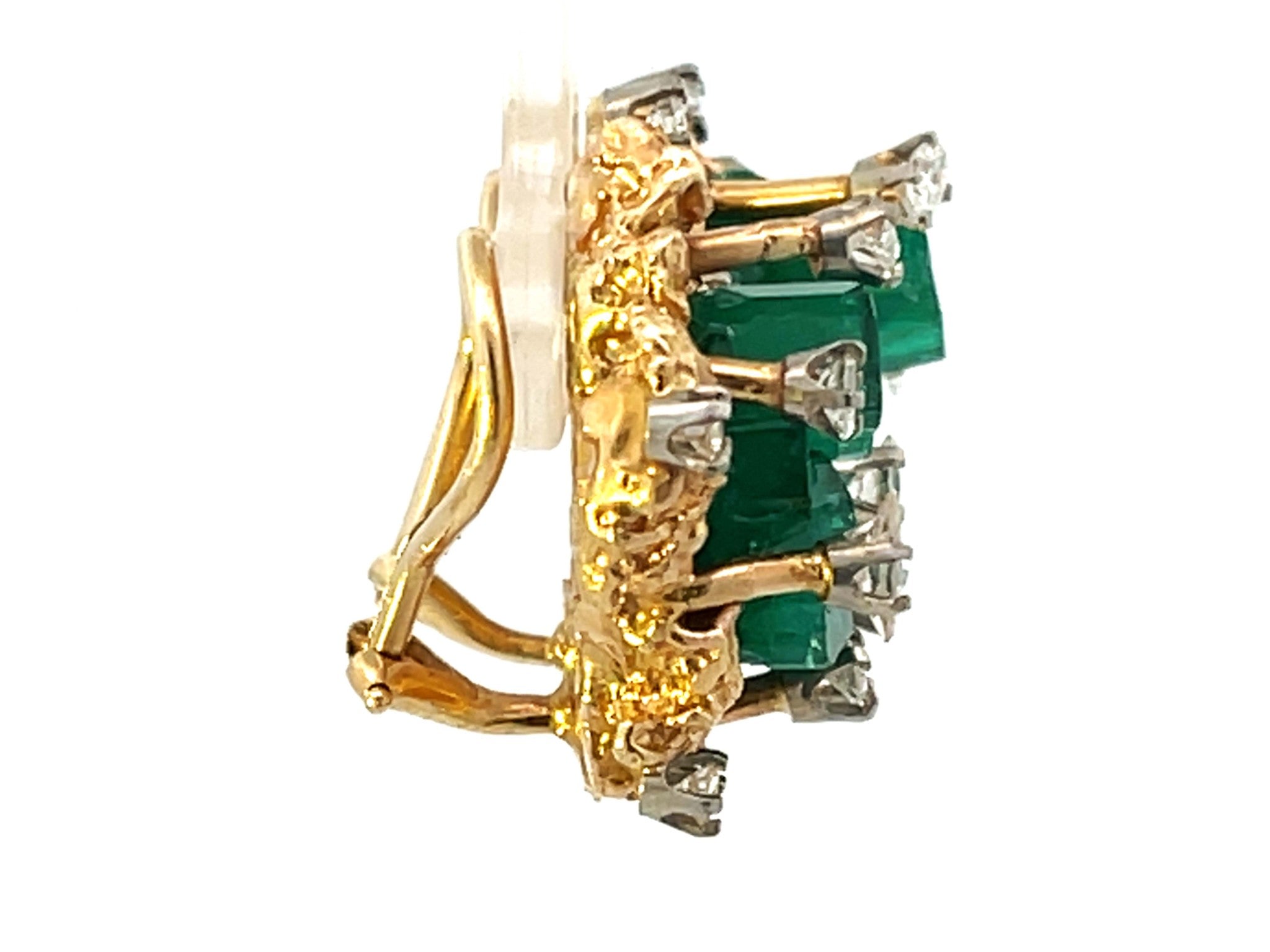 Freeform Chatham Emerald Diamond Gold Earrings
