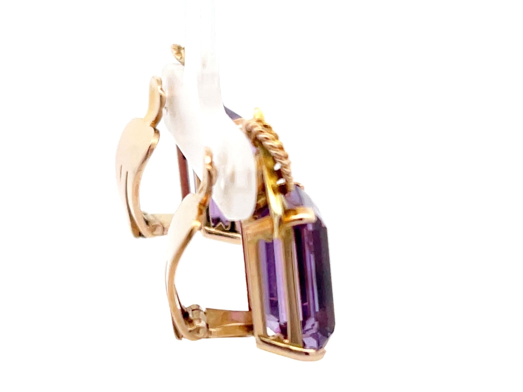 Retro Purple Amethyst Clip on Earrings in 18k Yellow Gold