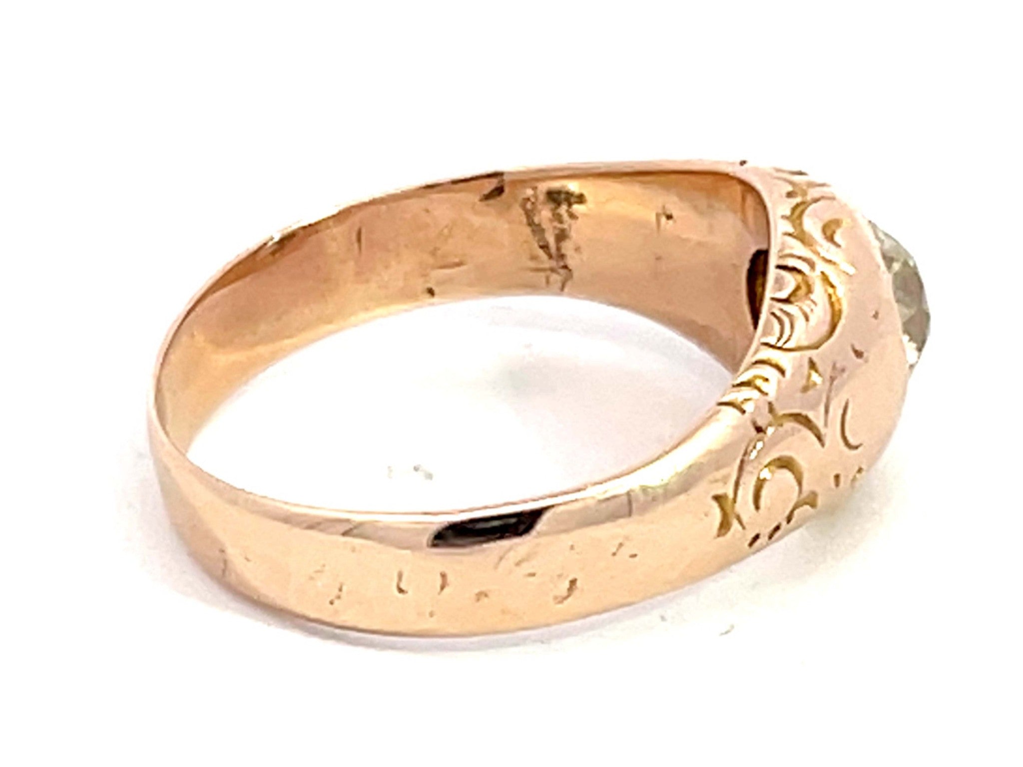 Georgian Old European Cut Diamond Gypsy Ring in 14k Pink Gold
