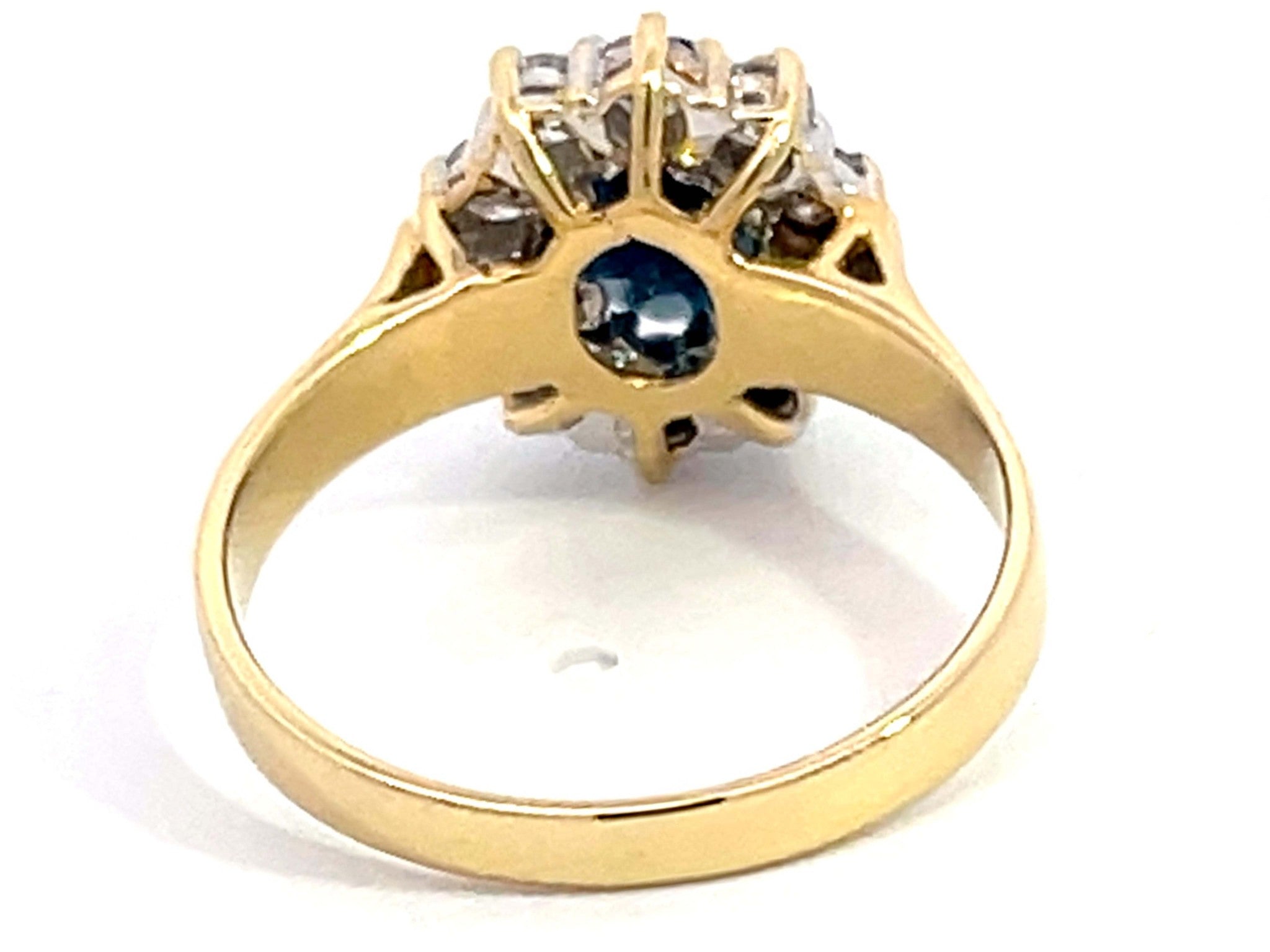 Blue Sapphire Diamond Halo Ring in 18k Yellow Gold