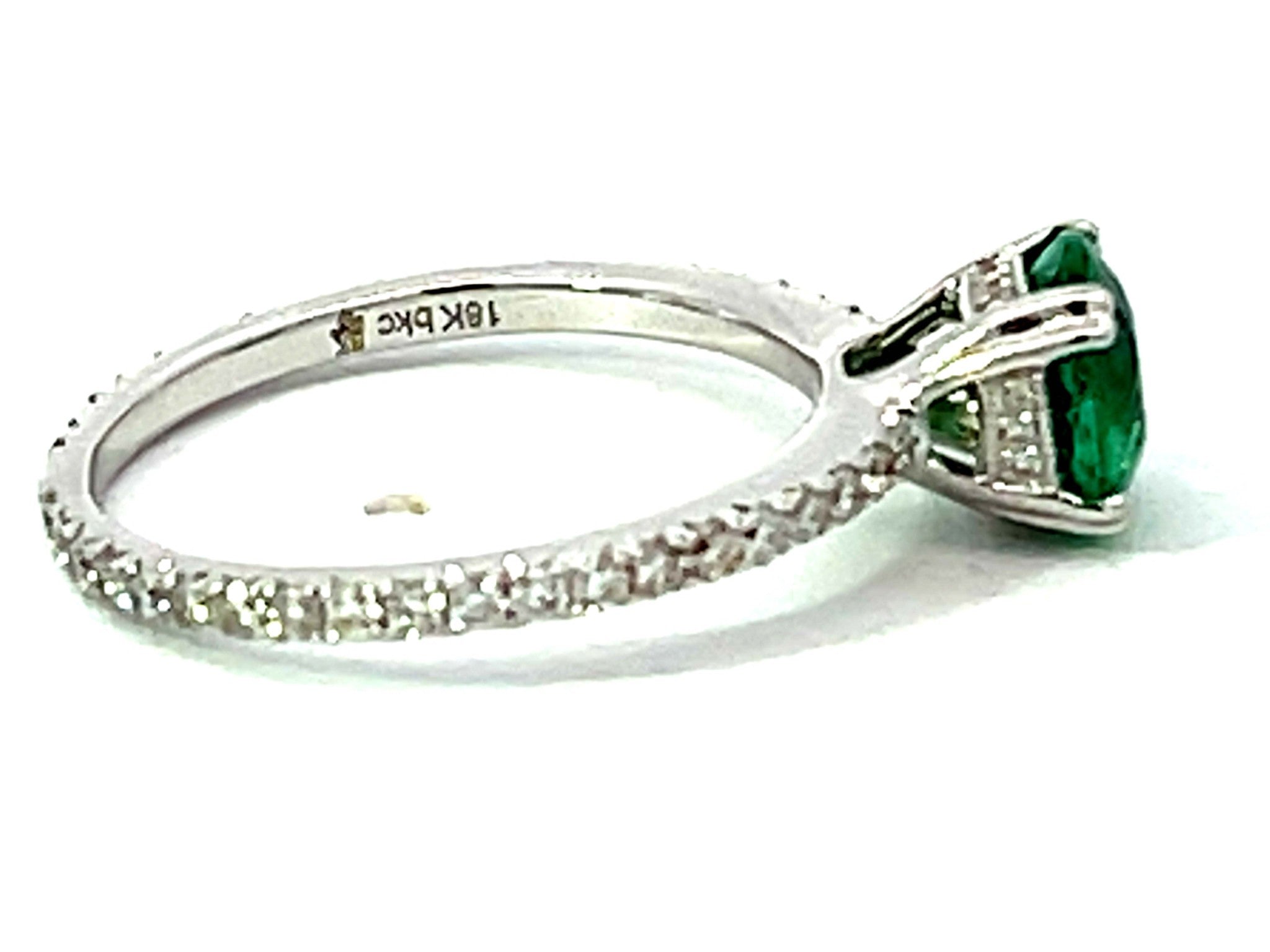 Colombian Emerald Diamond Band Ring Solid 18k White Gold