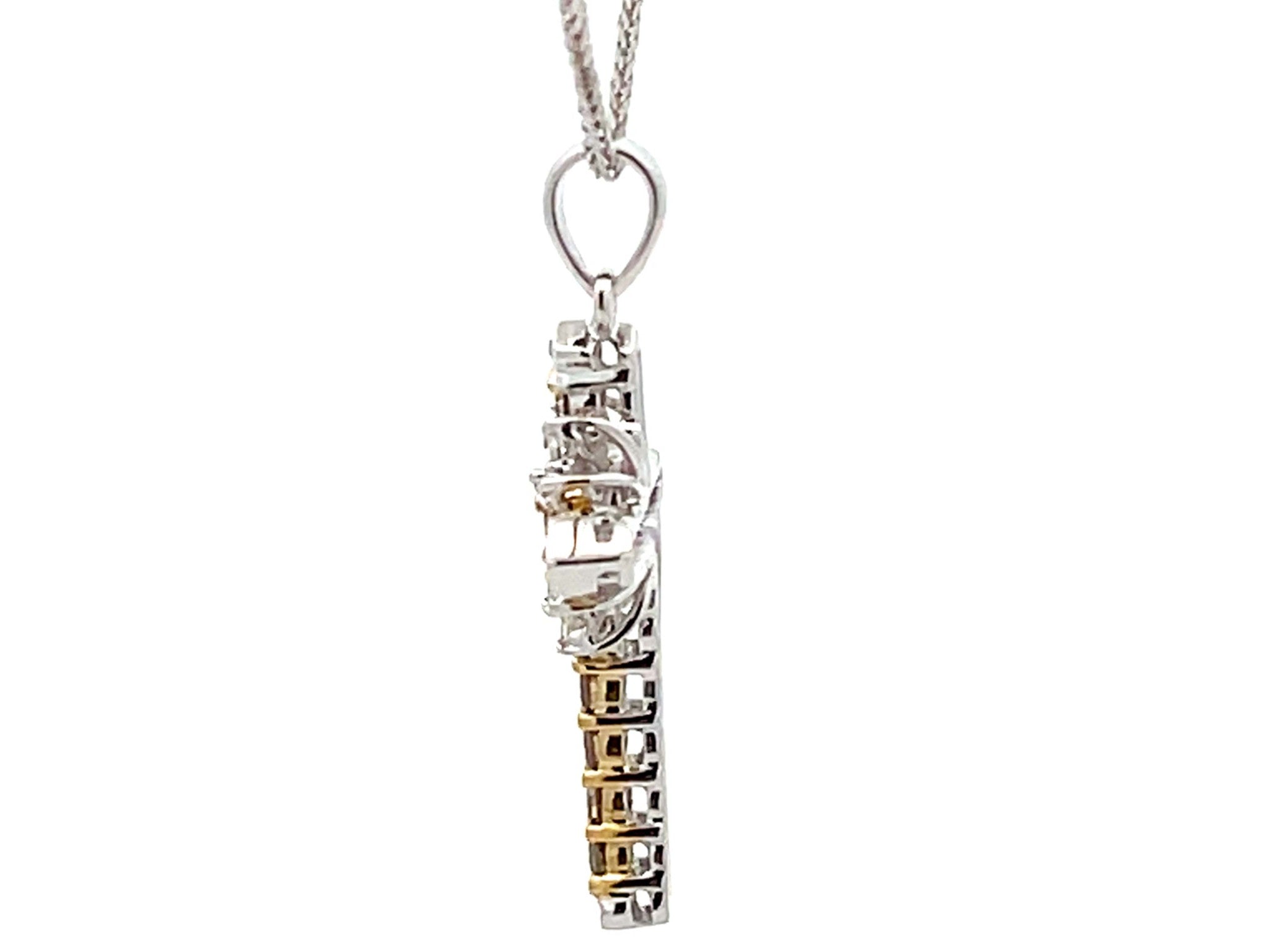 Champagne Diamond Cross Necklace 14k White Gold