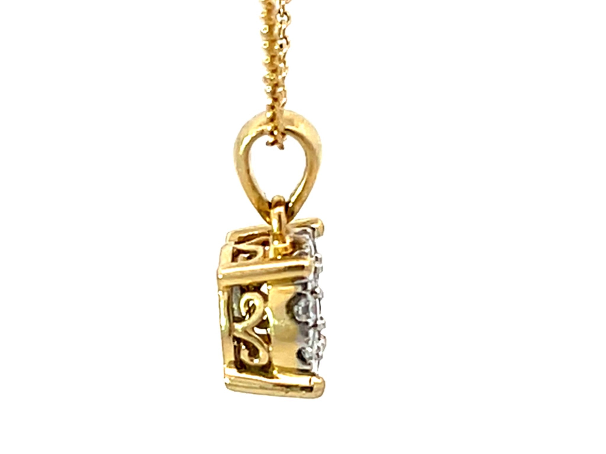 Solid Gold Diamond Halo Pendant Necklace
