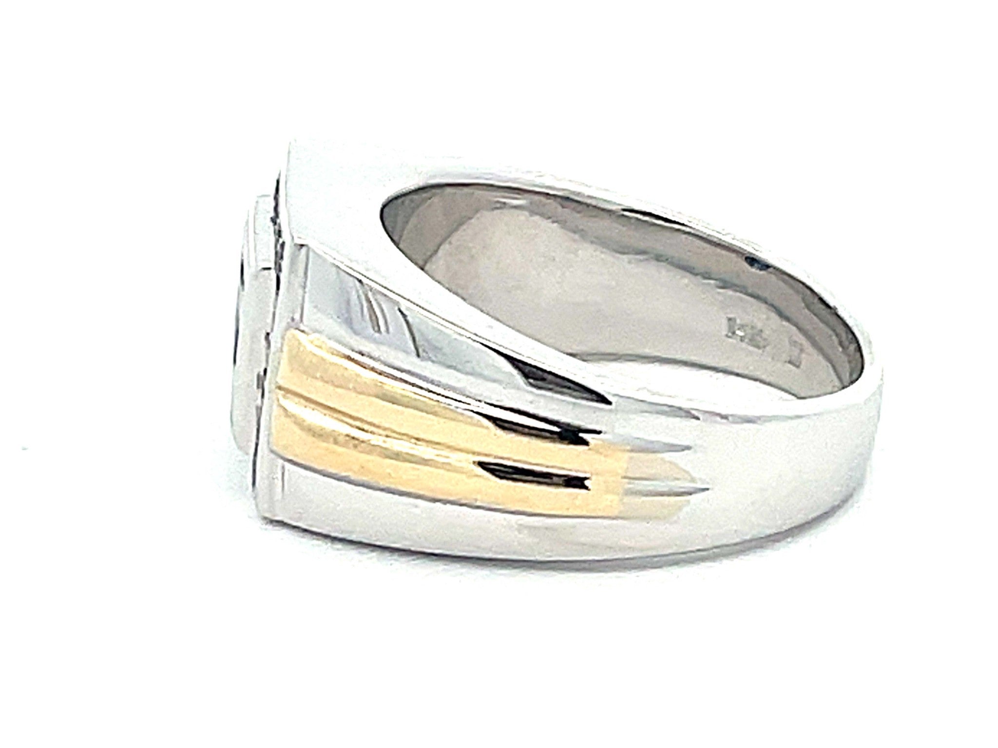 Mens Princess Cut 4 Sapphire Center and Diamond Halo Ring in 14k Gold