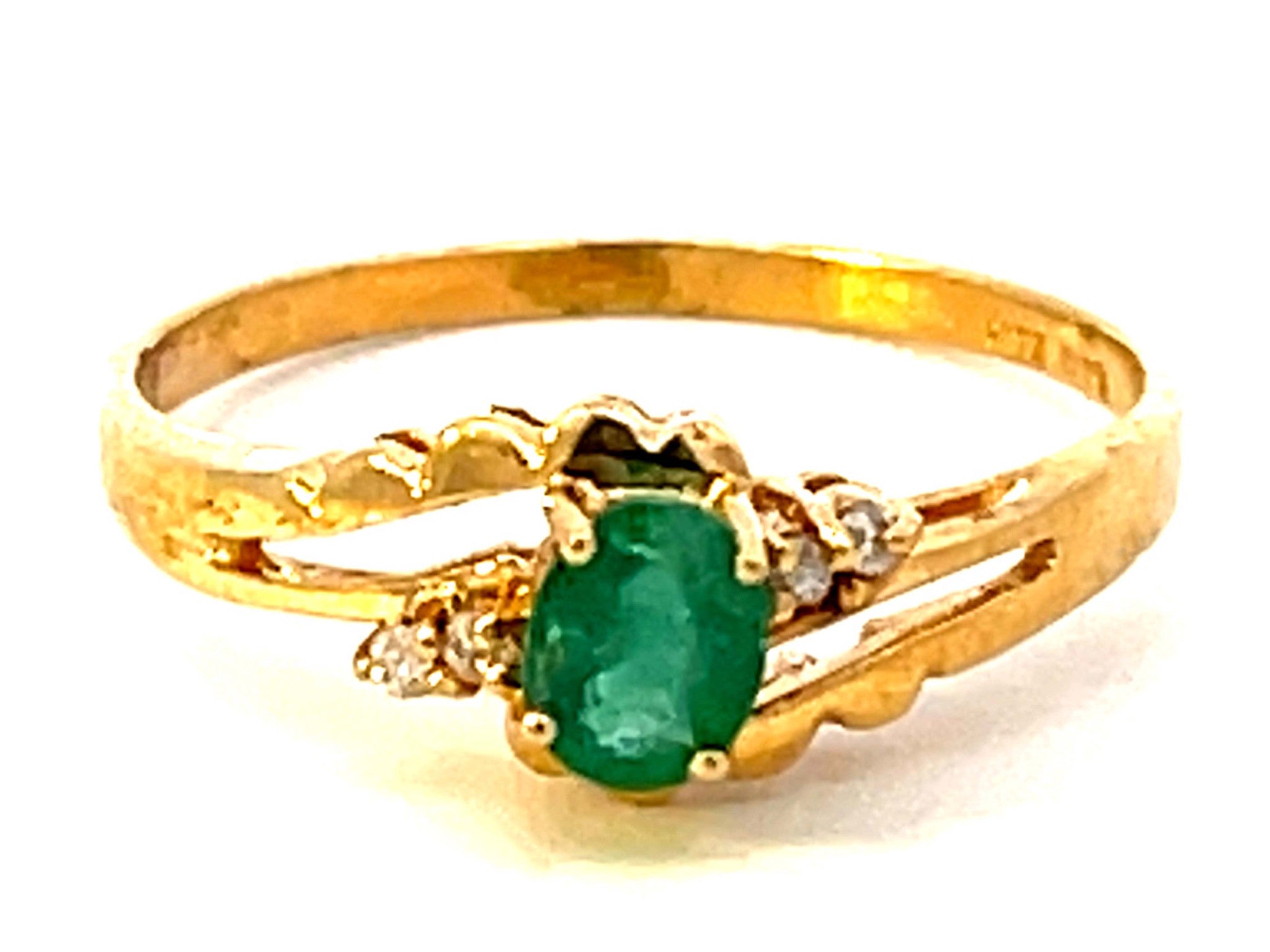 Emerald and Diamond Band Ring in 14k Yellow Gold