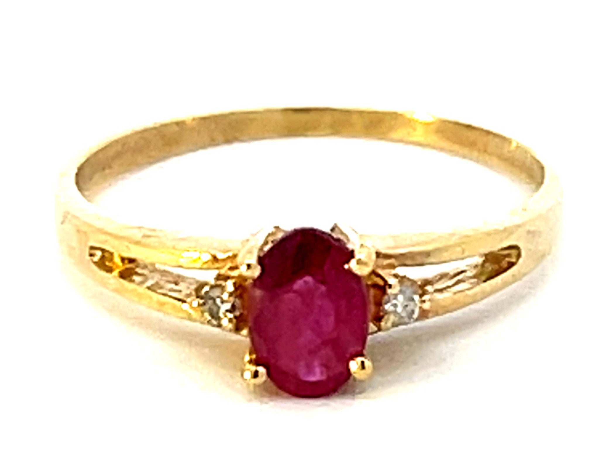 Red Ruby and Diamond Band Ring in 14k Yellow Gold
