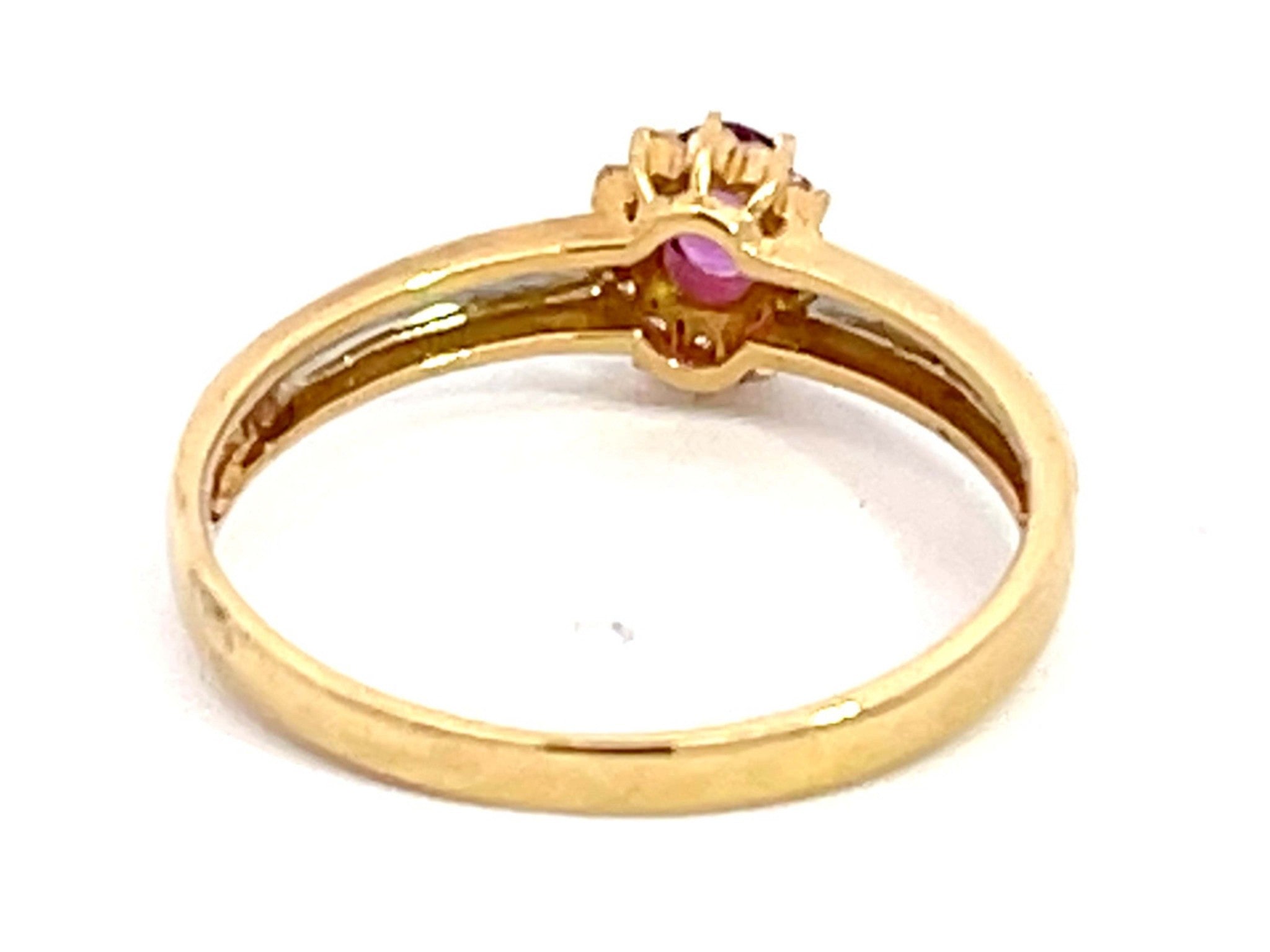 Oval Ruby and Diamond Halo Ring in 18k Yellow Gold & Platinum