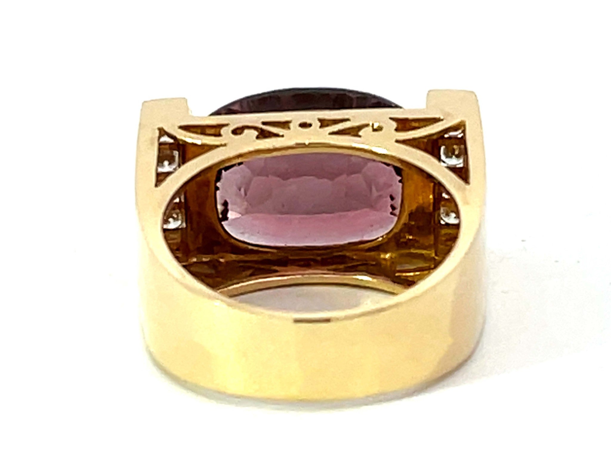 Large Purple Ametrine and Diamond Ring in 14k Yellow Gold