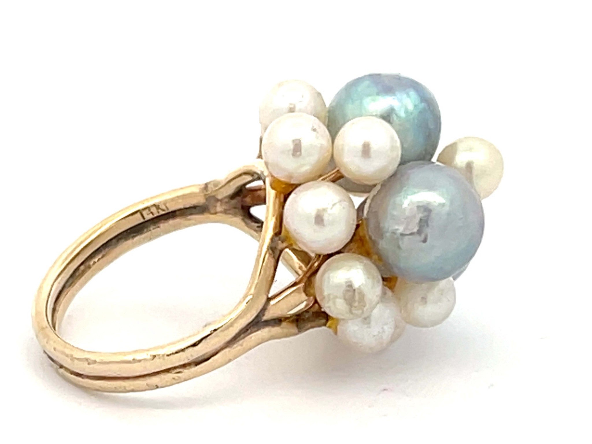 Mings Baroque and Akoya Pearl Cluster Ring in 14k Yellow Gold