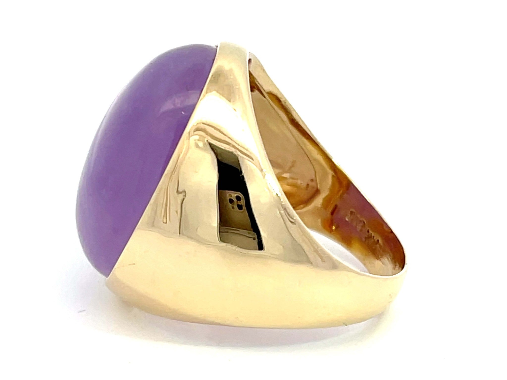 Large Mens Purple 37 Carat Jade Cabochon Ring in 14k Yellow Gold