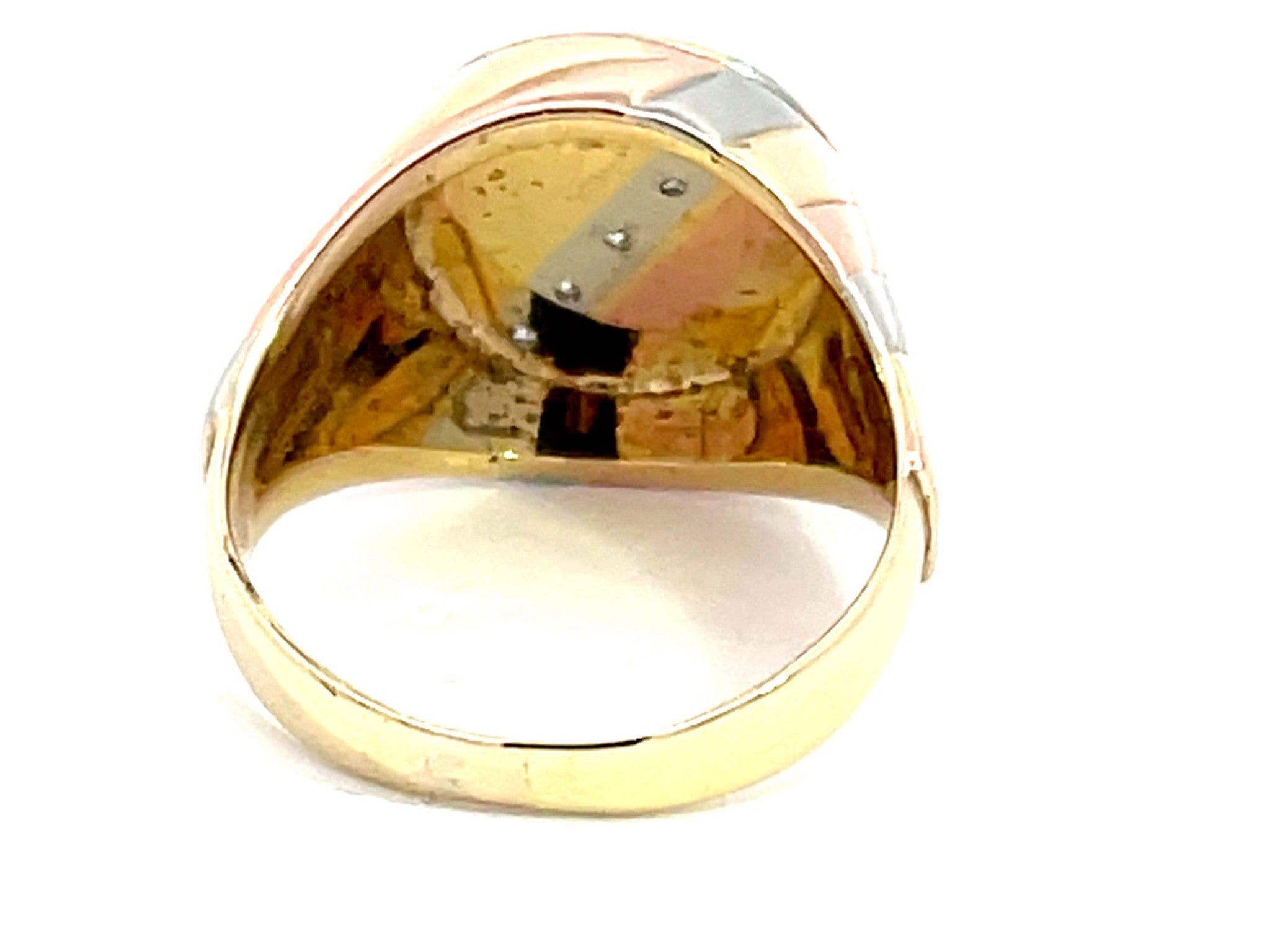 Yellow White and Rose Gold Diamond Signet Ring in 14k