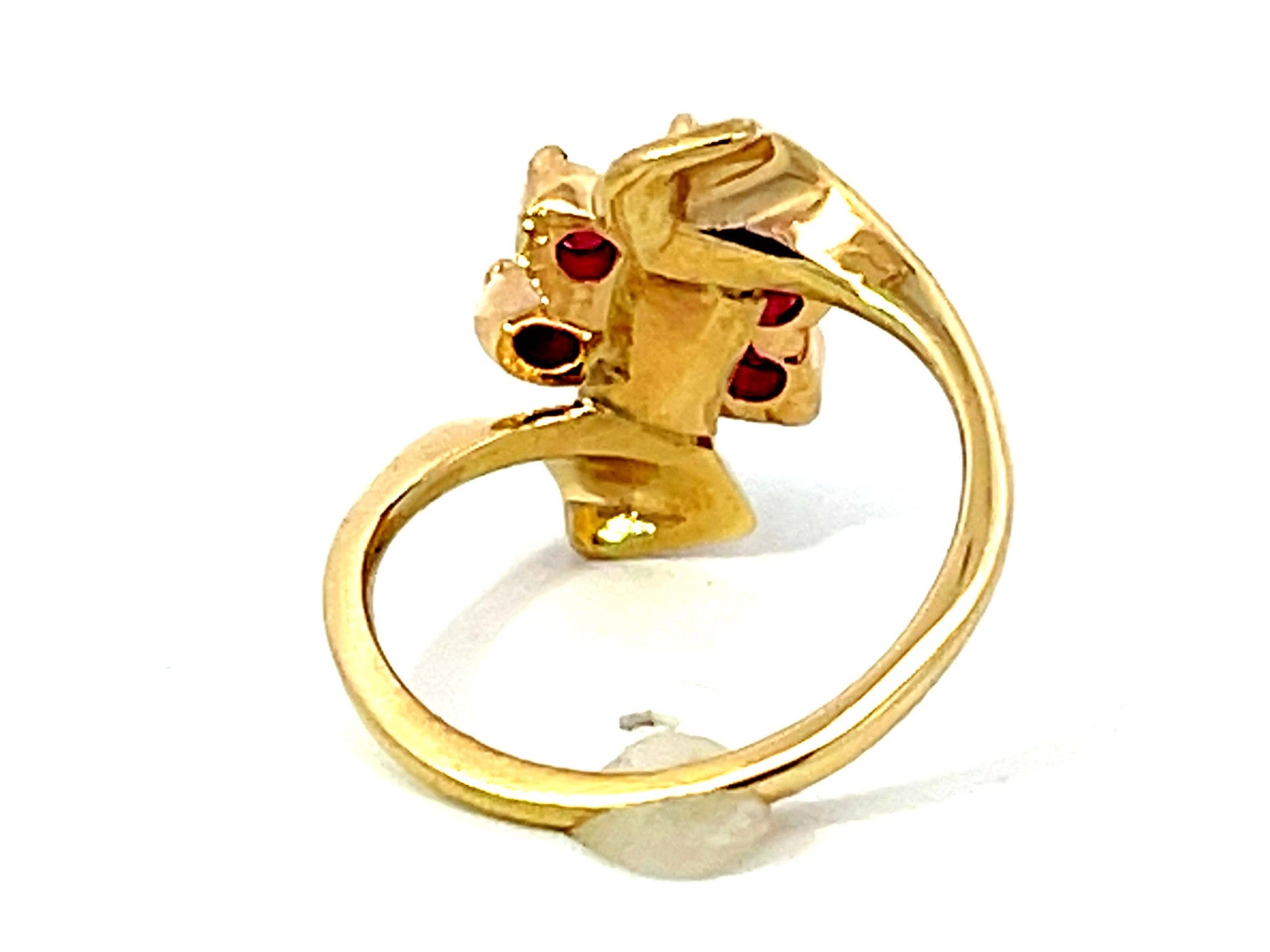Ruby Flower and Diamond Center Ring in 14k Yellow Gold