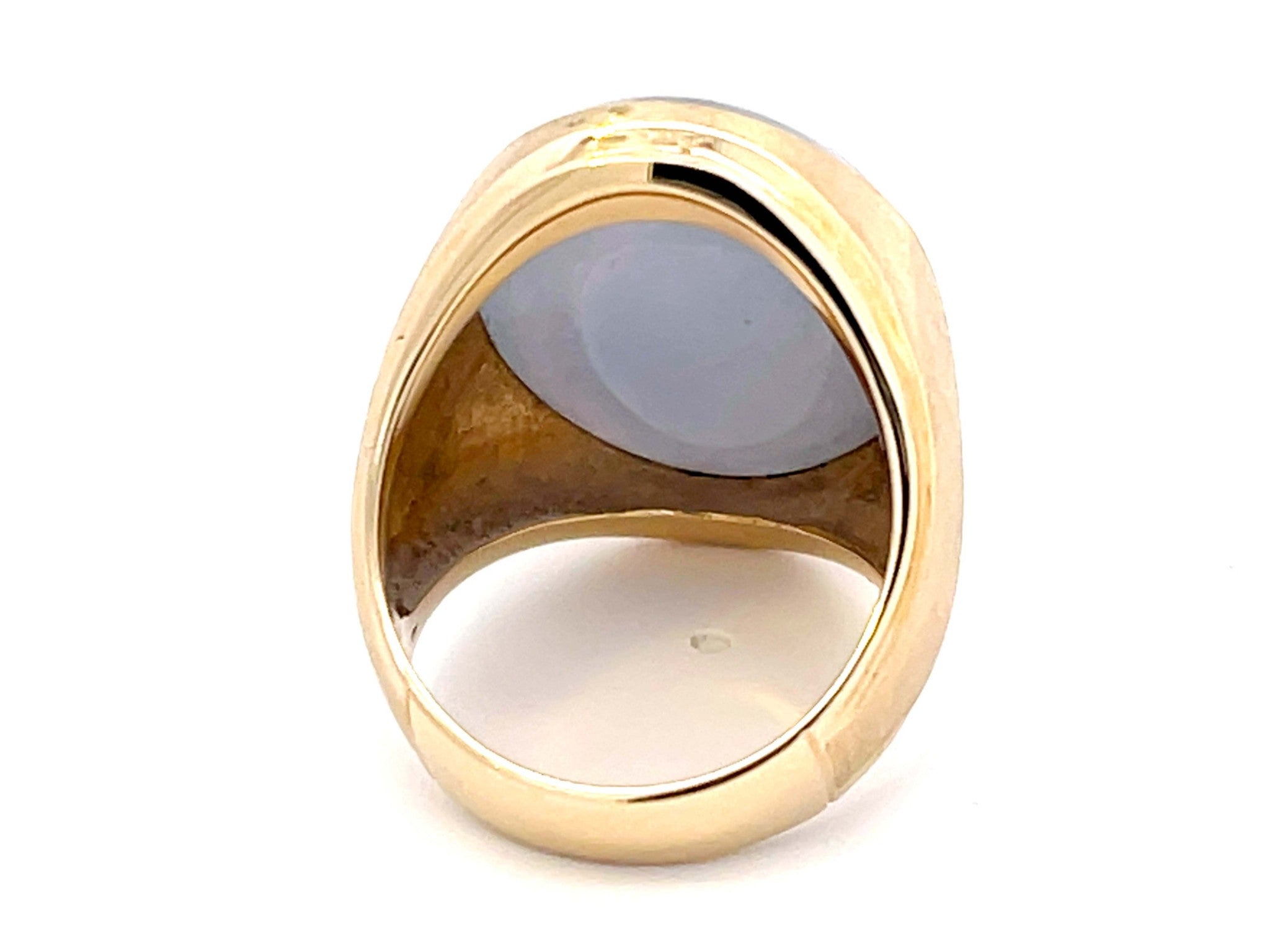 Lavender Oval Cabochon Jade Ring with Satin Finish in 14k Yellow Gold