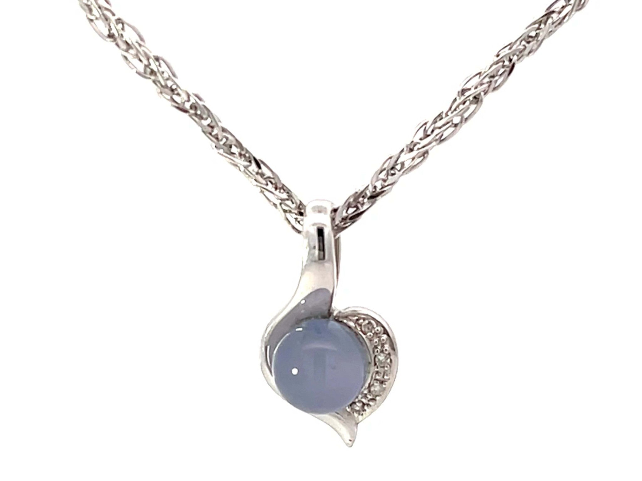 Chalcedony Diamond Pendant Necklace Solid 18k White Gold