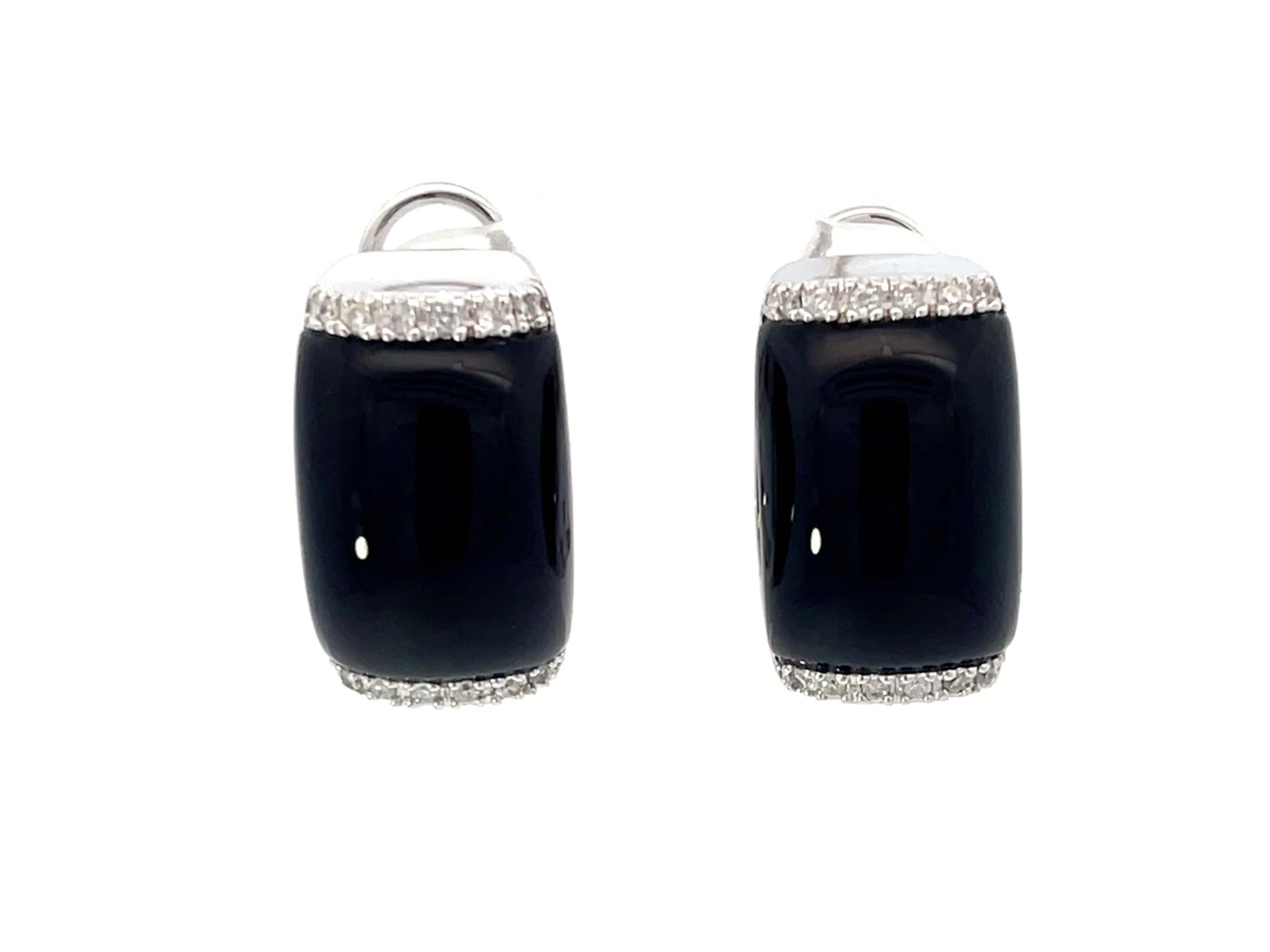 Black Onyx and Diamond Earrings 14k White Gold
