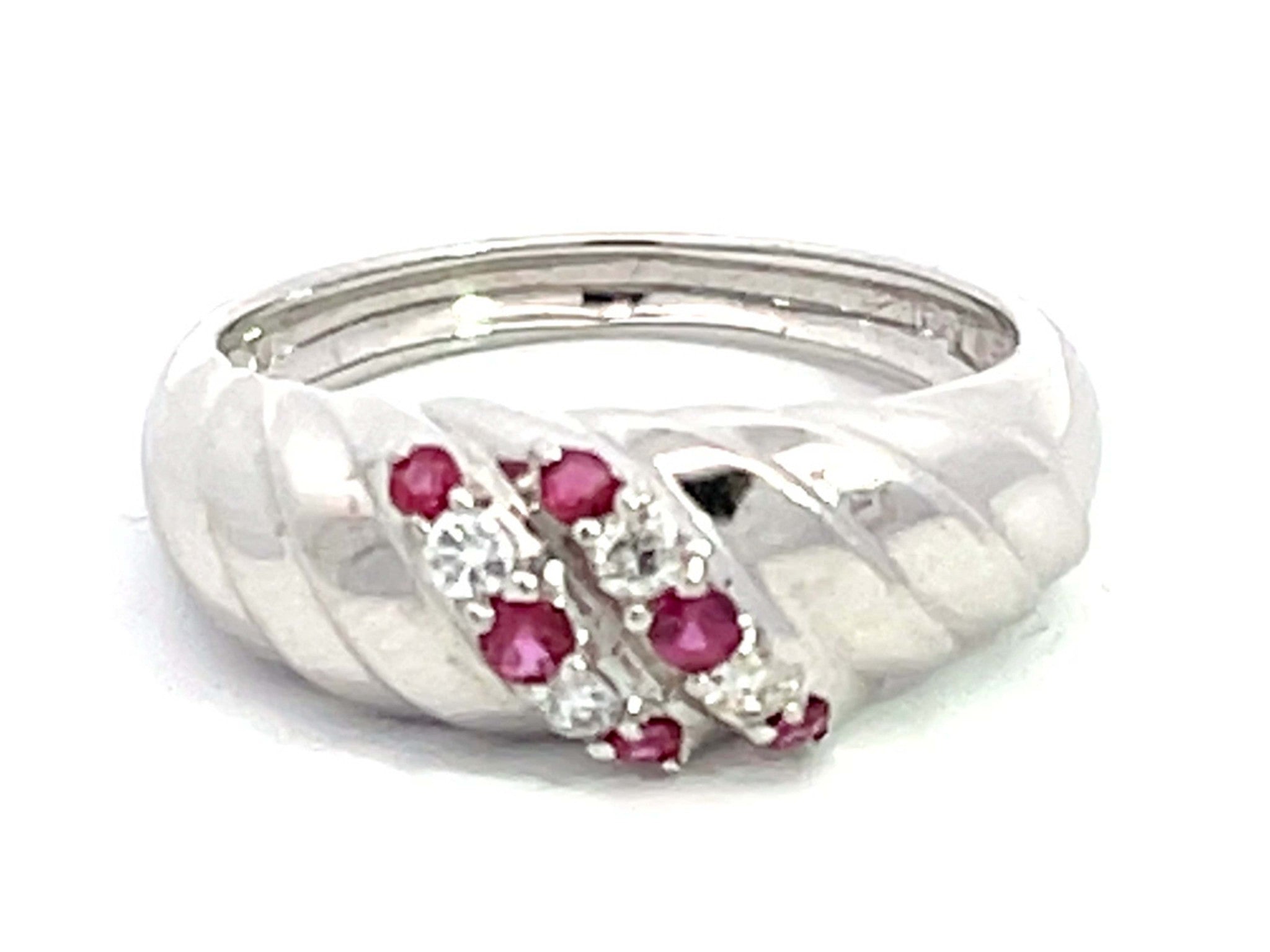 Ruby and Diamond Ripple Band in 14k White Gold