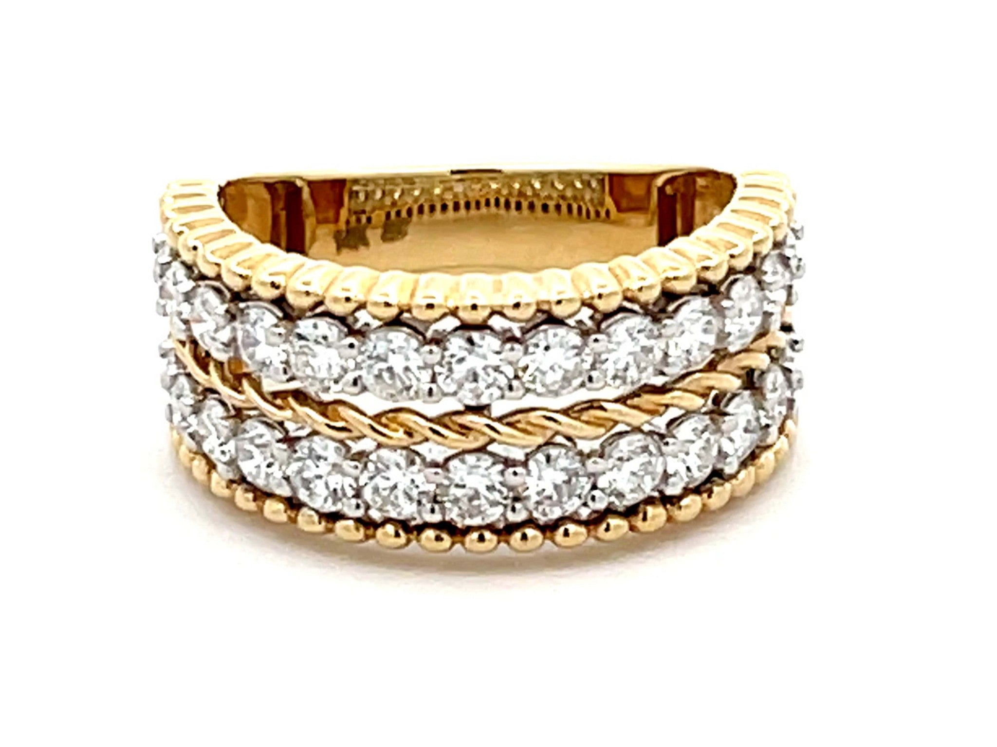 Double Diamond Row Band Ring in 14k Yellow Gold