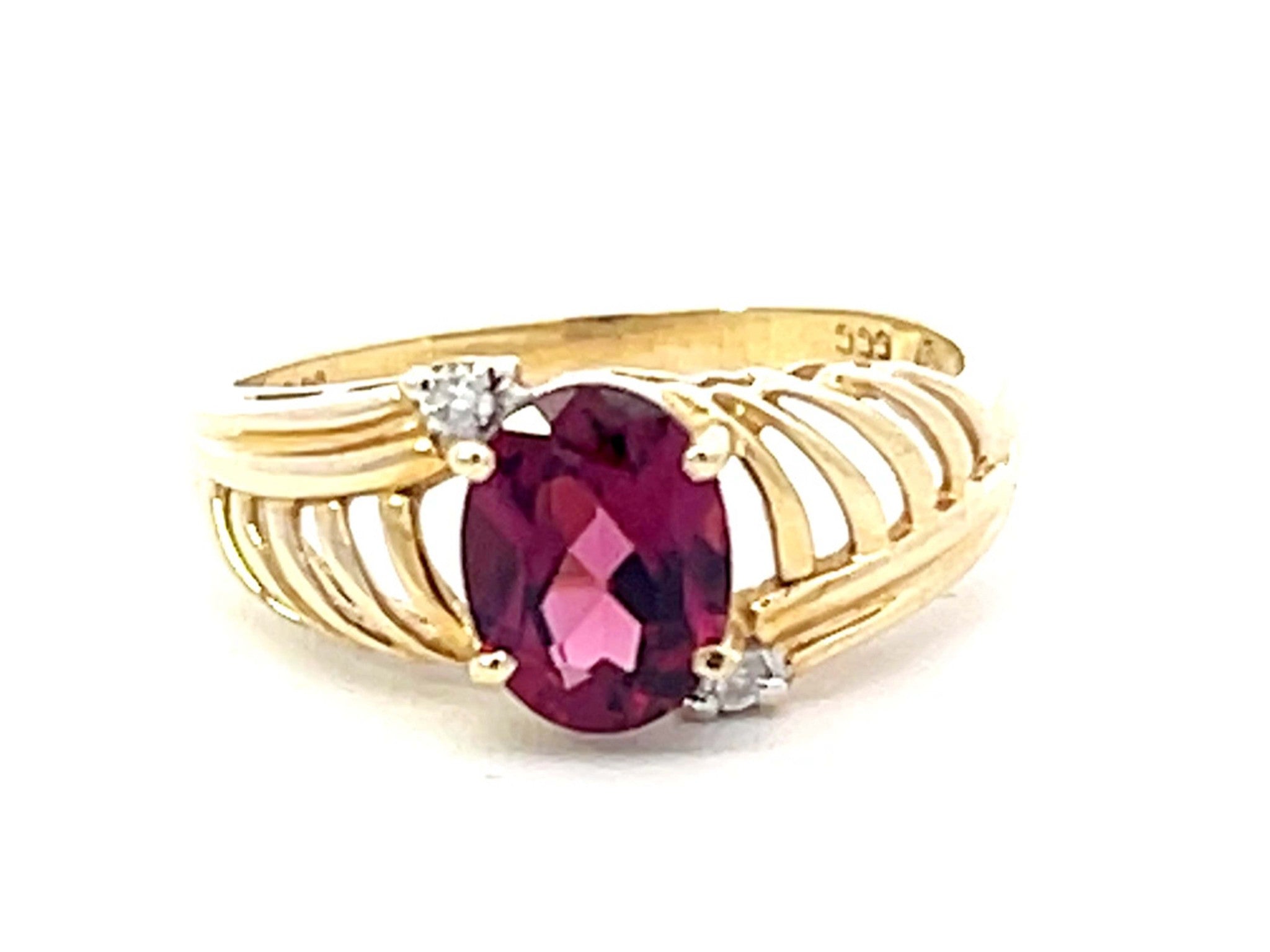 Red Rubellite Garnet and Diamond Ring in 14k Yellow Gold
