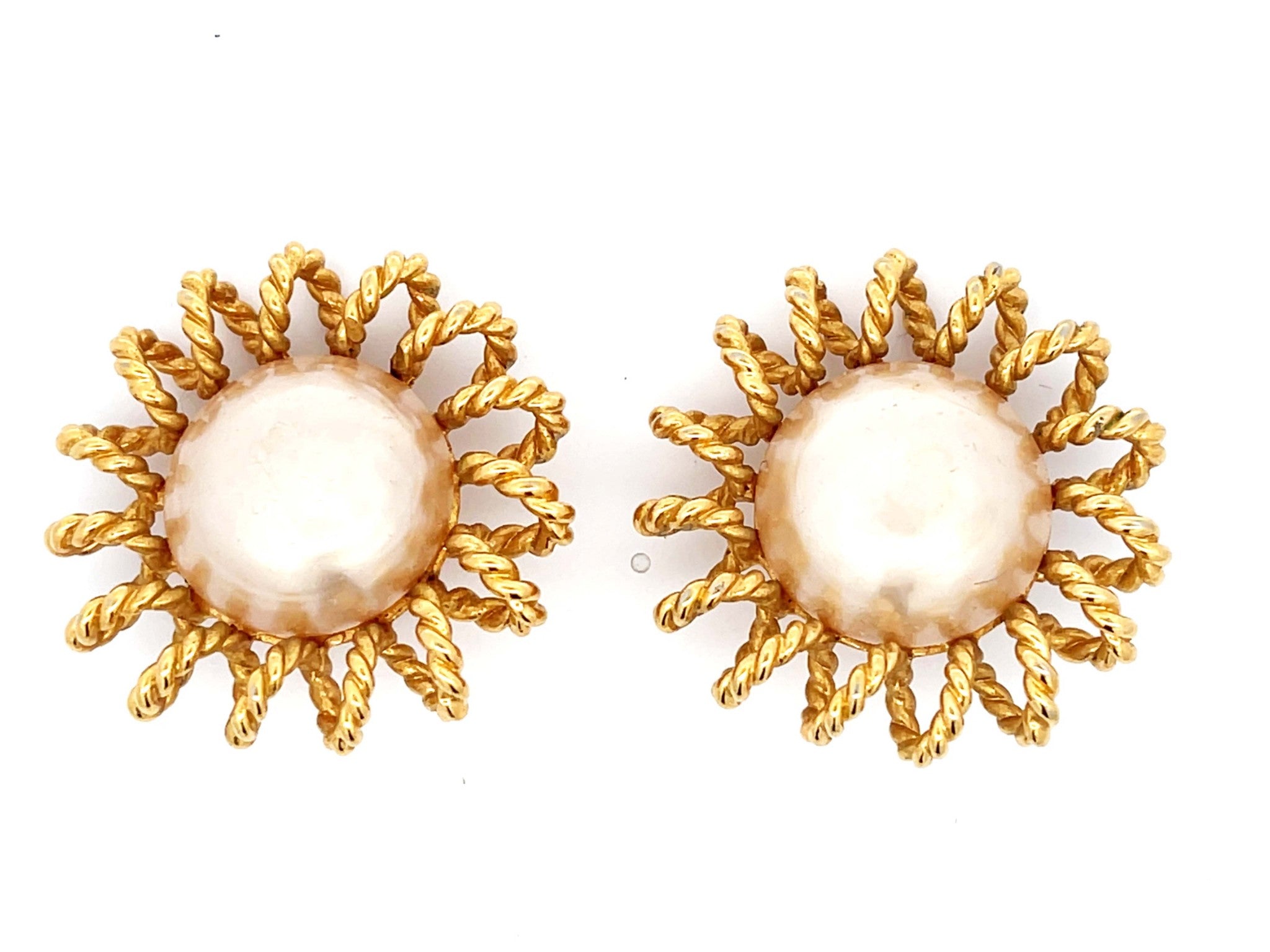 CHANEL Rare Vintage Faux Pearl Flower Clip on Earrings