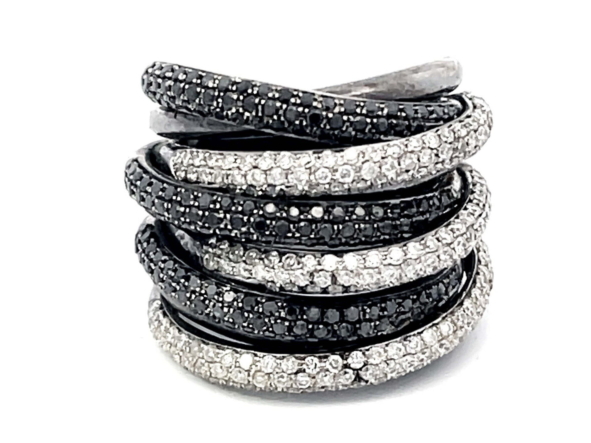 Wide Multi Row Diamond Band Ring in 14k Black Gold