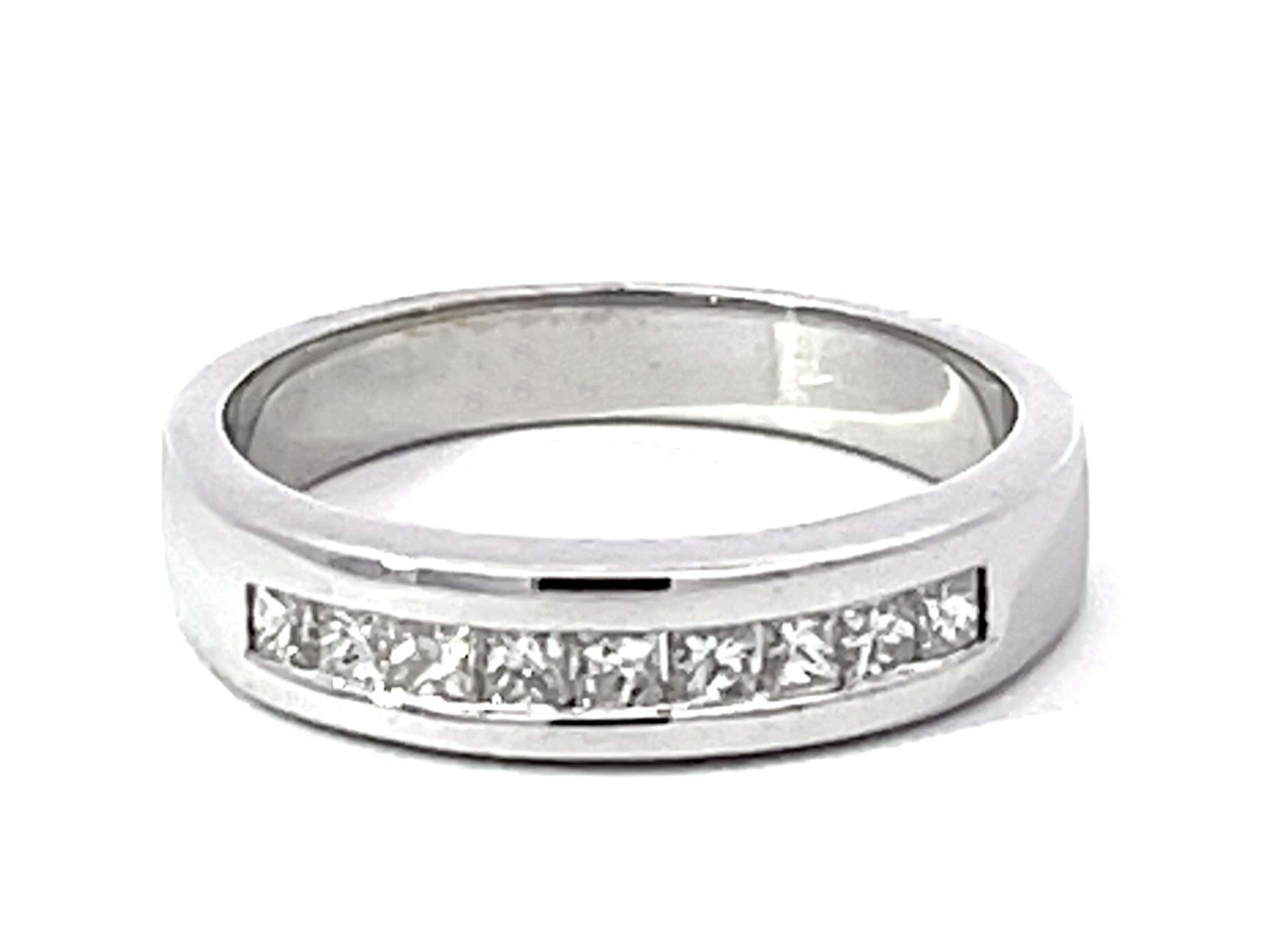 Princess Cut Diamond Band Ring Solid 14K White Gold