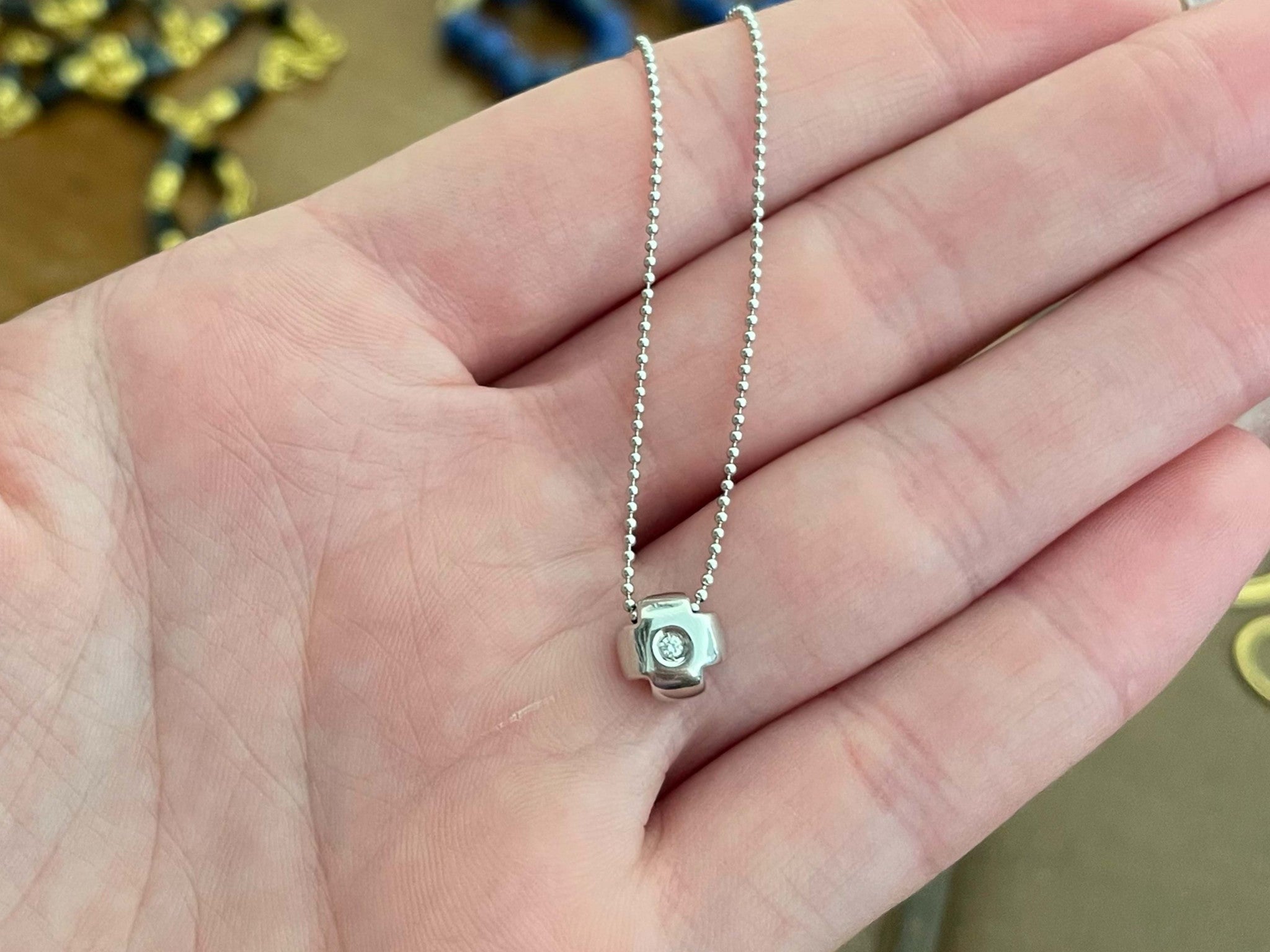 Small Diamond Cross Necklace 14k White Gold