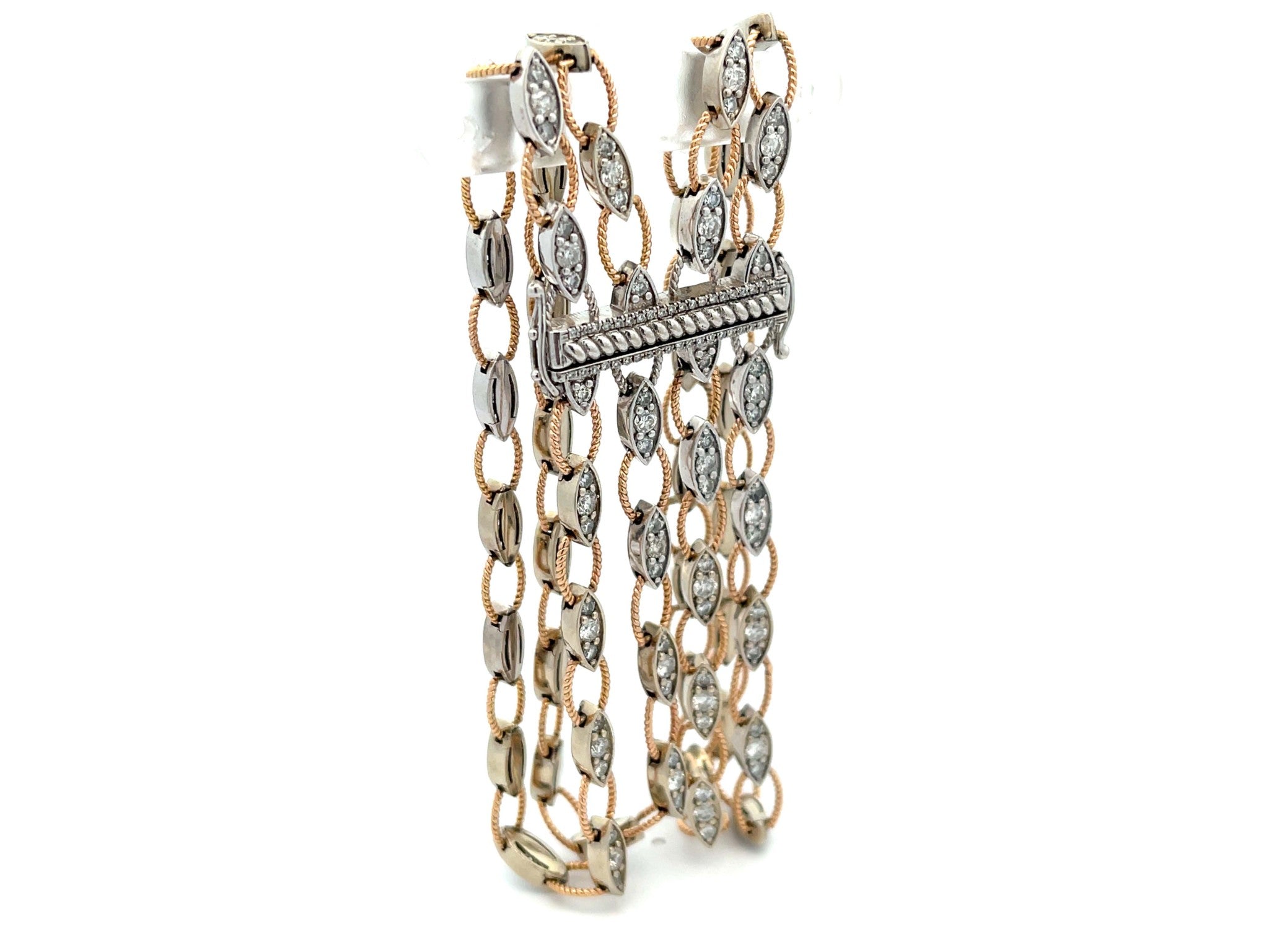 Multi Strand Diamond Link Bracelet in 18k Rose and White Gold