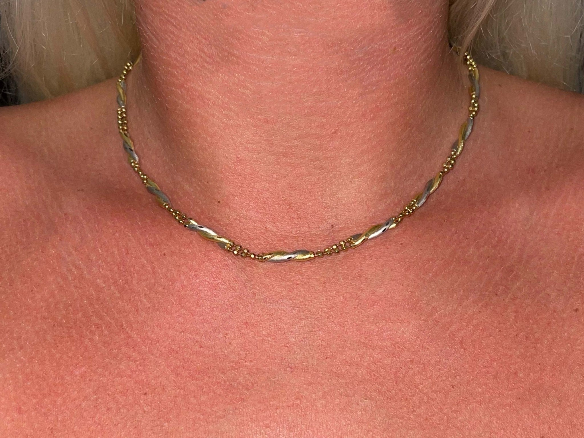 18k Yellow Gold and Platinum Chain Link Necklace