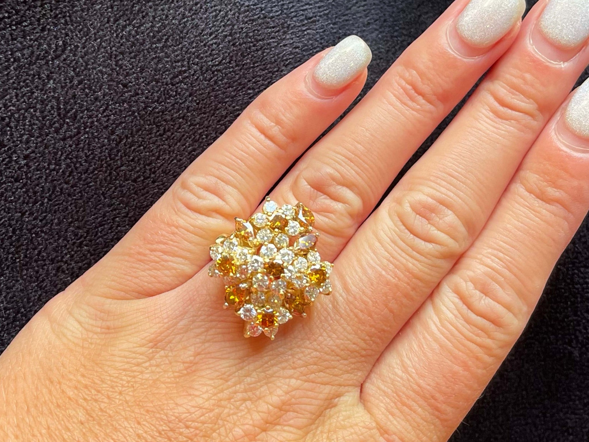Terrel and Zimmelman Natural Fancy Vivid Diamond Cluster Ring in 18K Yellow Gold