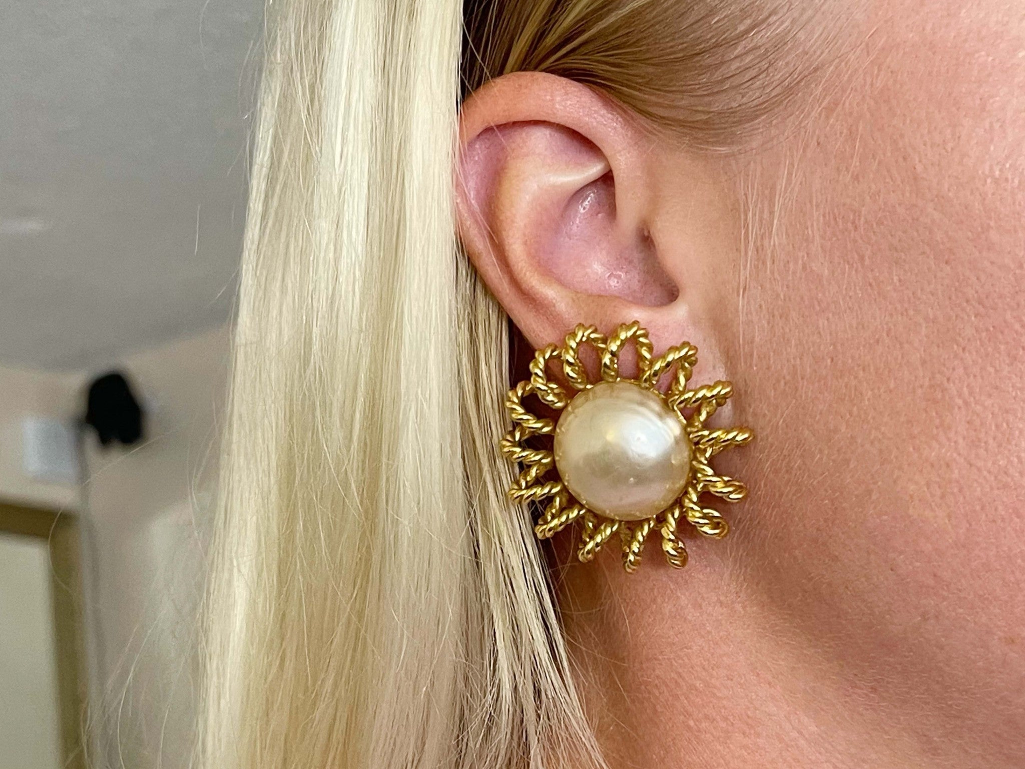 Buy Chanel Rare Vintage Faux Pearl Flower Clip on Earrings