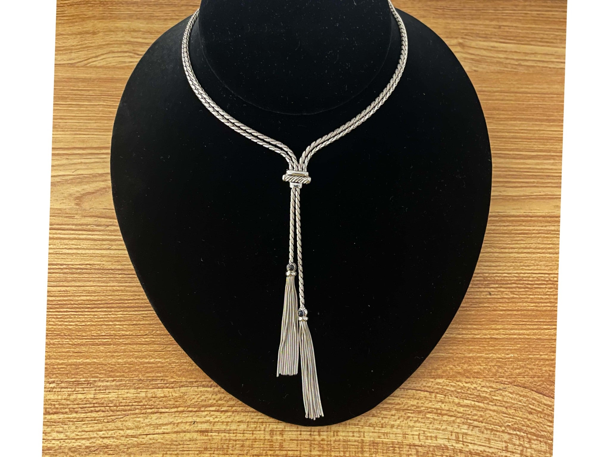 Lariette Tassle Necklace with Blue Sapphires in 14k White Gold