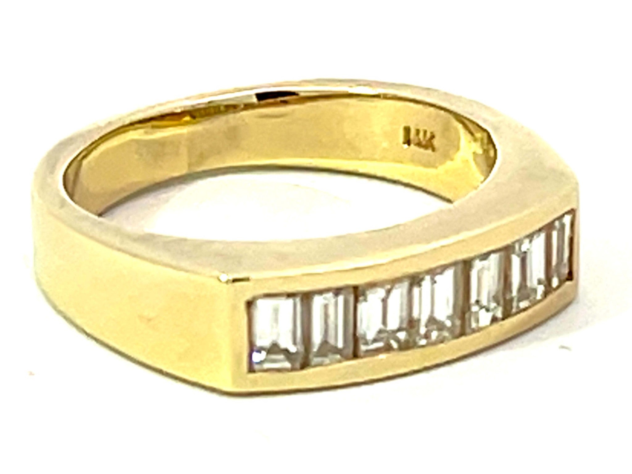 7 Channel Set Baguette Diamond Gold Band Ring in 14k Yellow Gold
