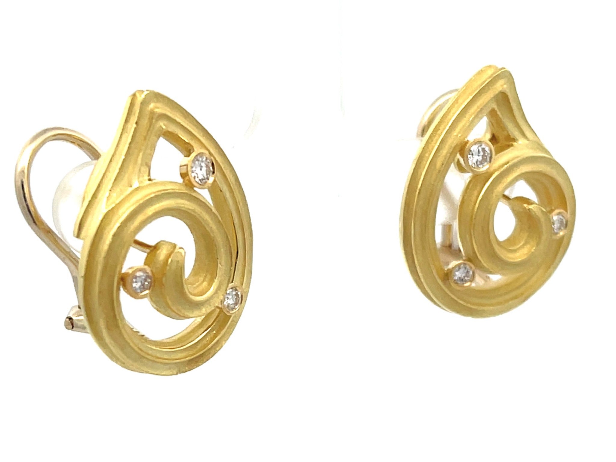 Diamond Swirl Frosted Finish Earrings in 14k Yellow Gold