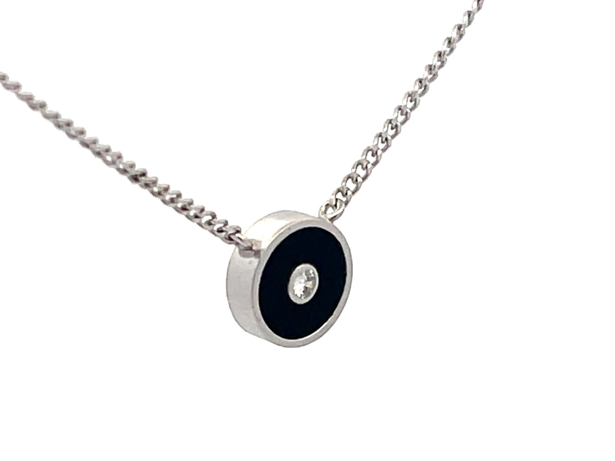 Round Black Onyx Diamond Necklace in Platinum