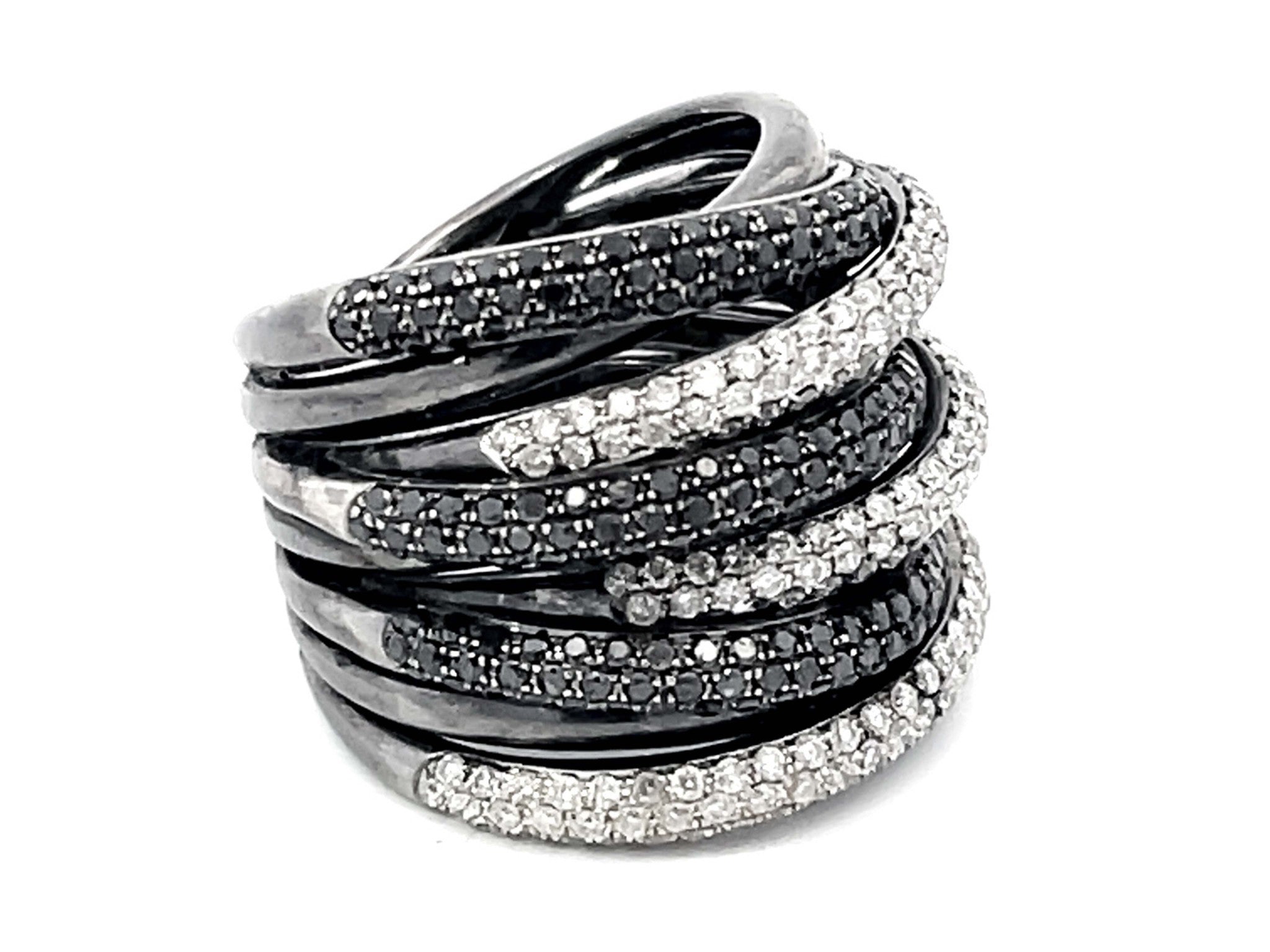Wide Multi Row Diamond Band Ring in 14k Black Gold