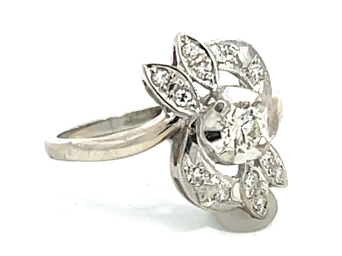 White Gold Vintage Transition Diamond Ring | Solitaire Jewelers ...