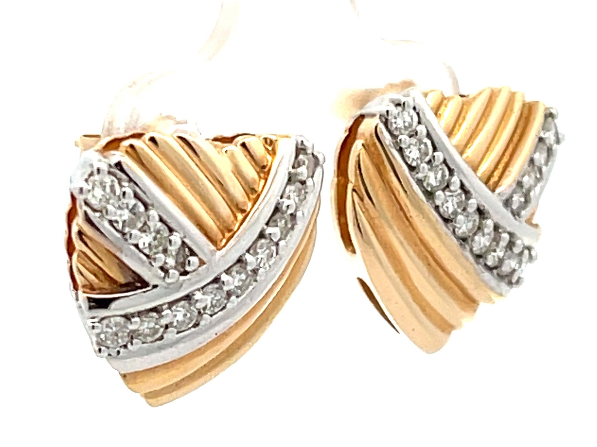 Two Toned Heart Earrings with Diamonds in 14k White and Yellow Gold