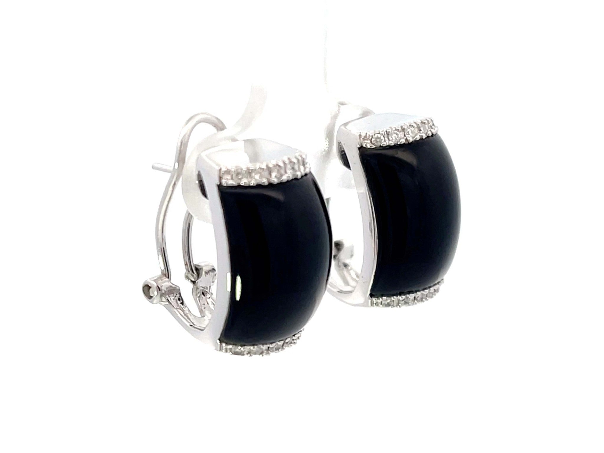 Black Onyx and Diamond Earrings 14k White Gold